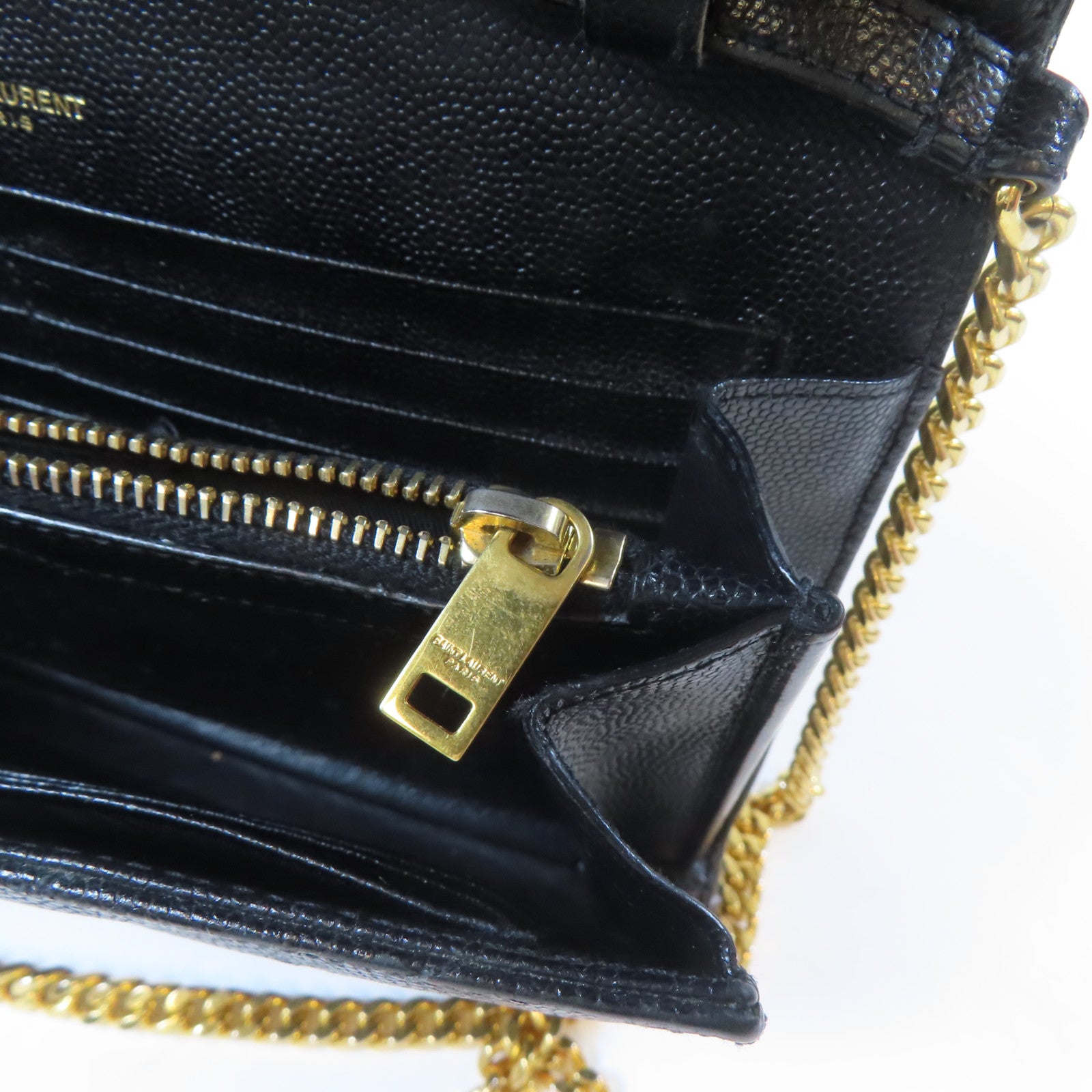 SAINT LAURENT 斜紋牛皮皮革Cassandre Envelope Chain Wallet金扣肩背袋黑色