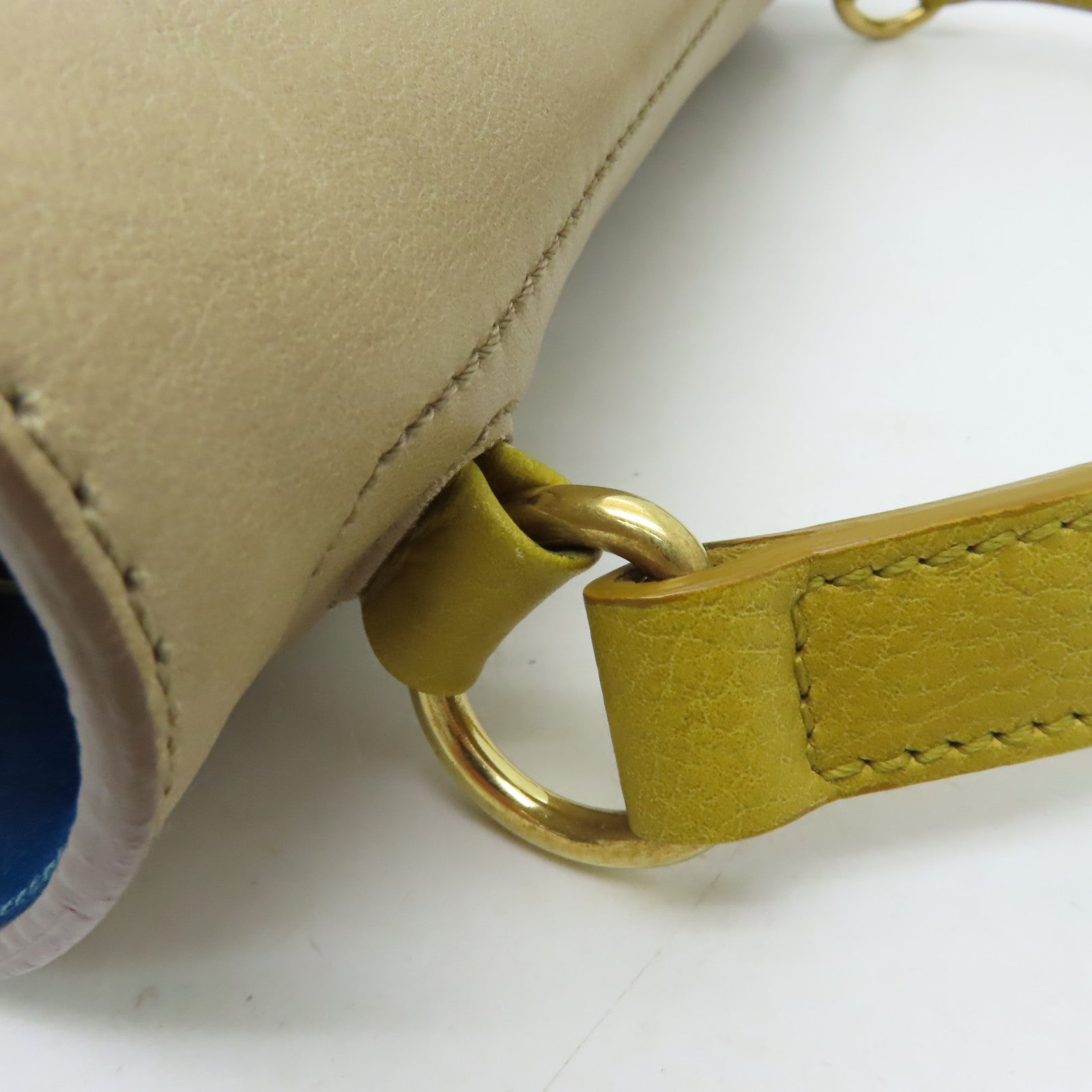 YVES SAINT LAURENT 牛皮皮革Shoulder Bag金扣手挽袋藍色/綠色/棕色