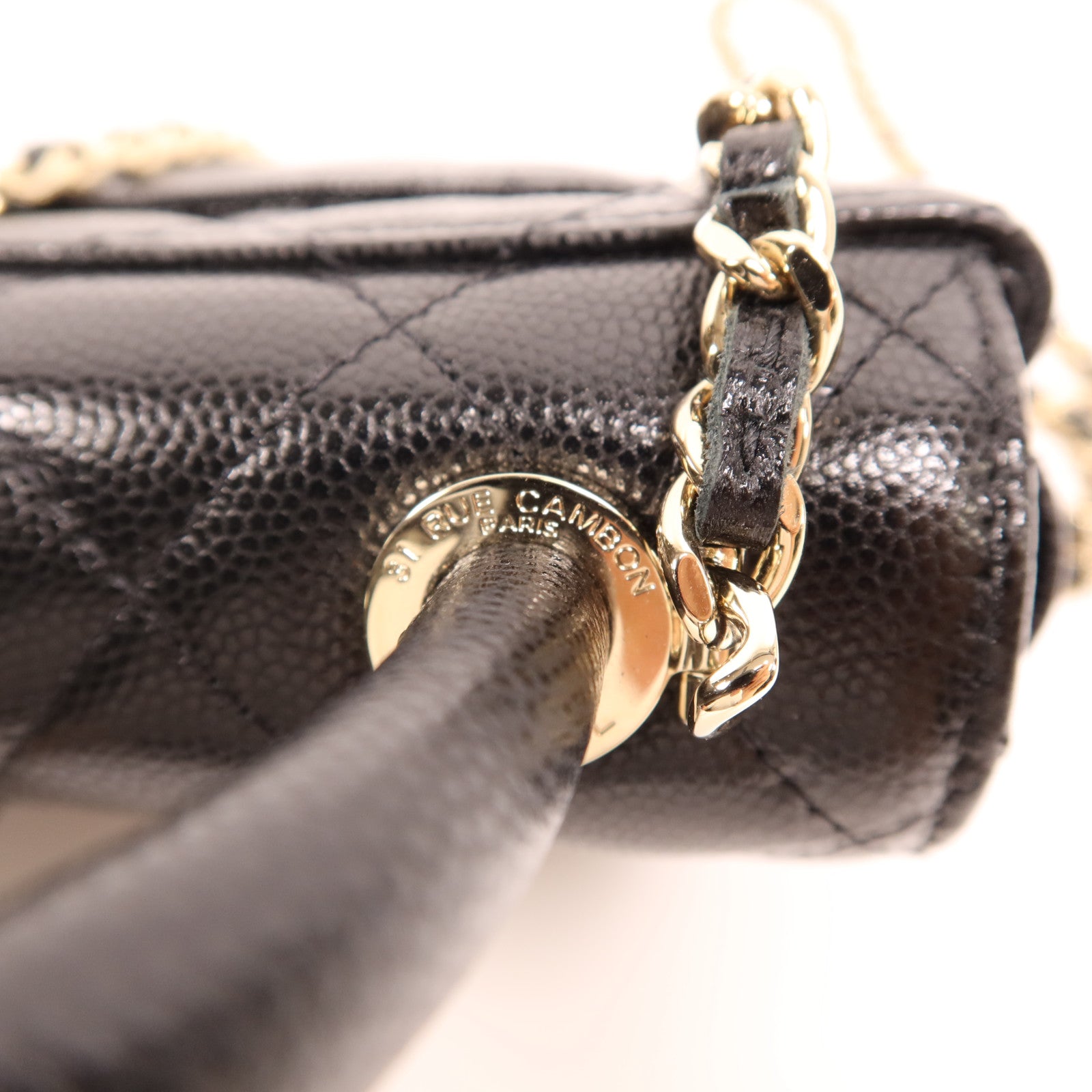 CHANEL 牛皮皮革Mirco Coco Handle金扣鏈帶肩背袋