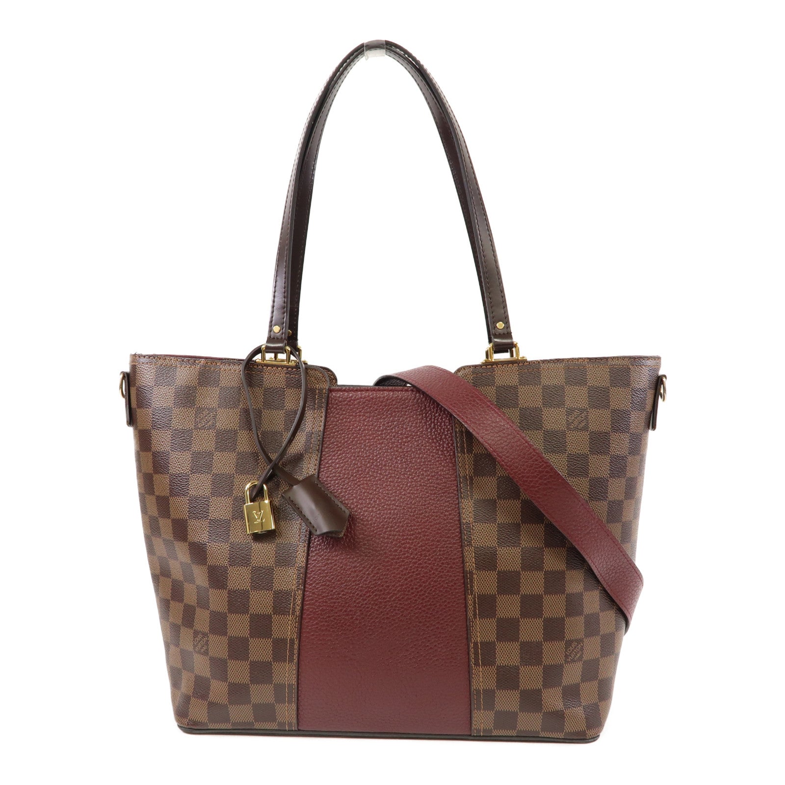 LOUIS VUITTON Damier Ebene Jersey金扣手挽肩背兩用袋啡色/紅色