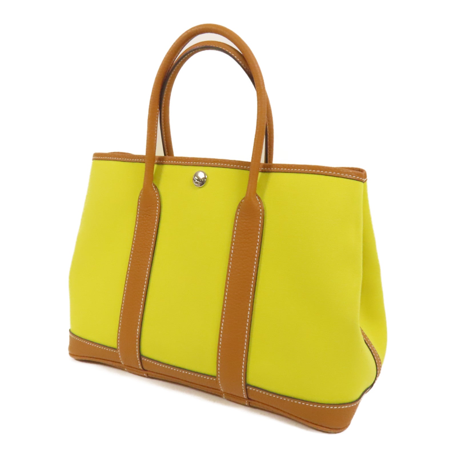 HERMES 【激減優惠】帆布Garden Party TPM銀扣手挽袋Lime