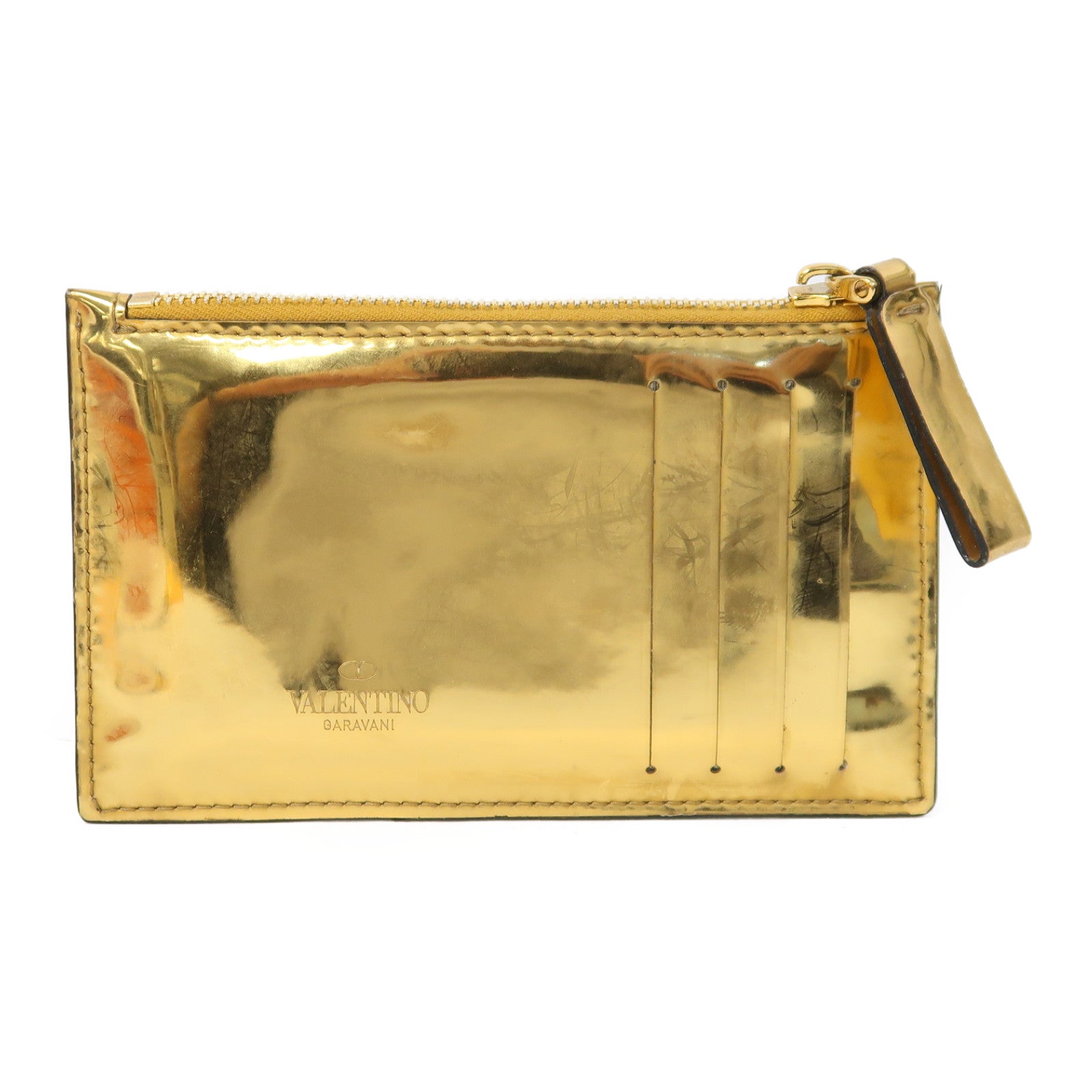 Valentino 漆皮皮革Card Case金扣卡片套金色