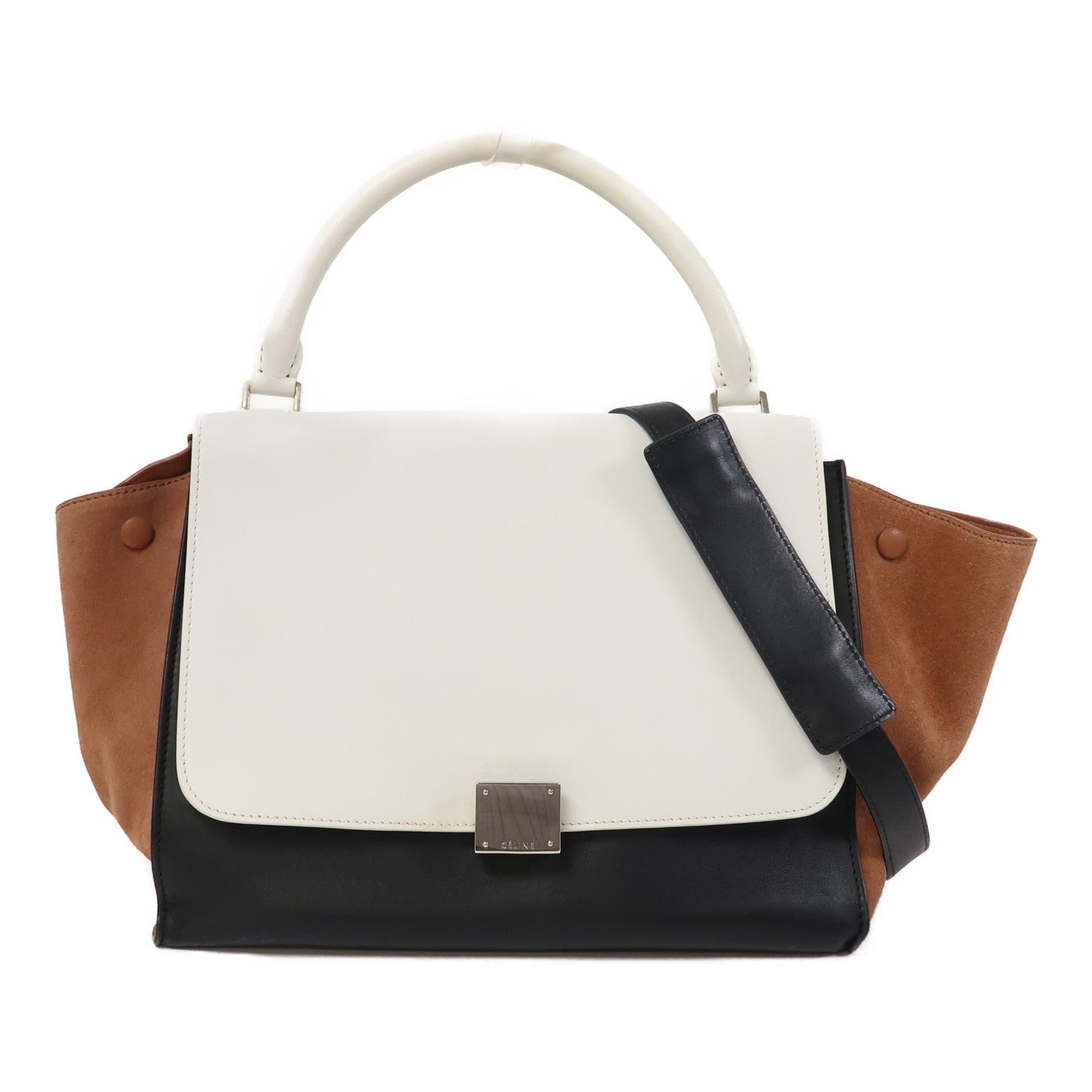 CELINE 【激減優惠】牛皮皮革Trapeze銀扣手挽肩背兩用袋白色/黑色/啡色
