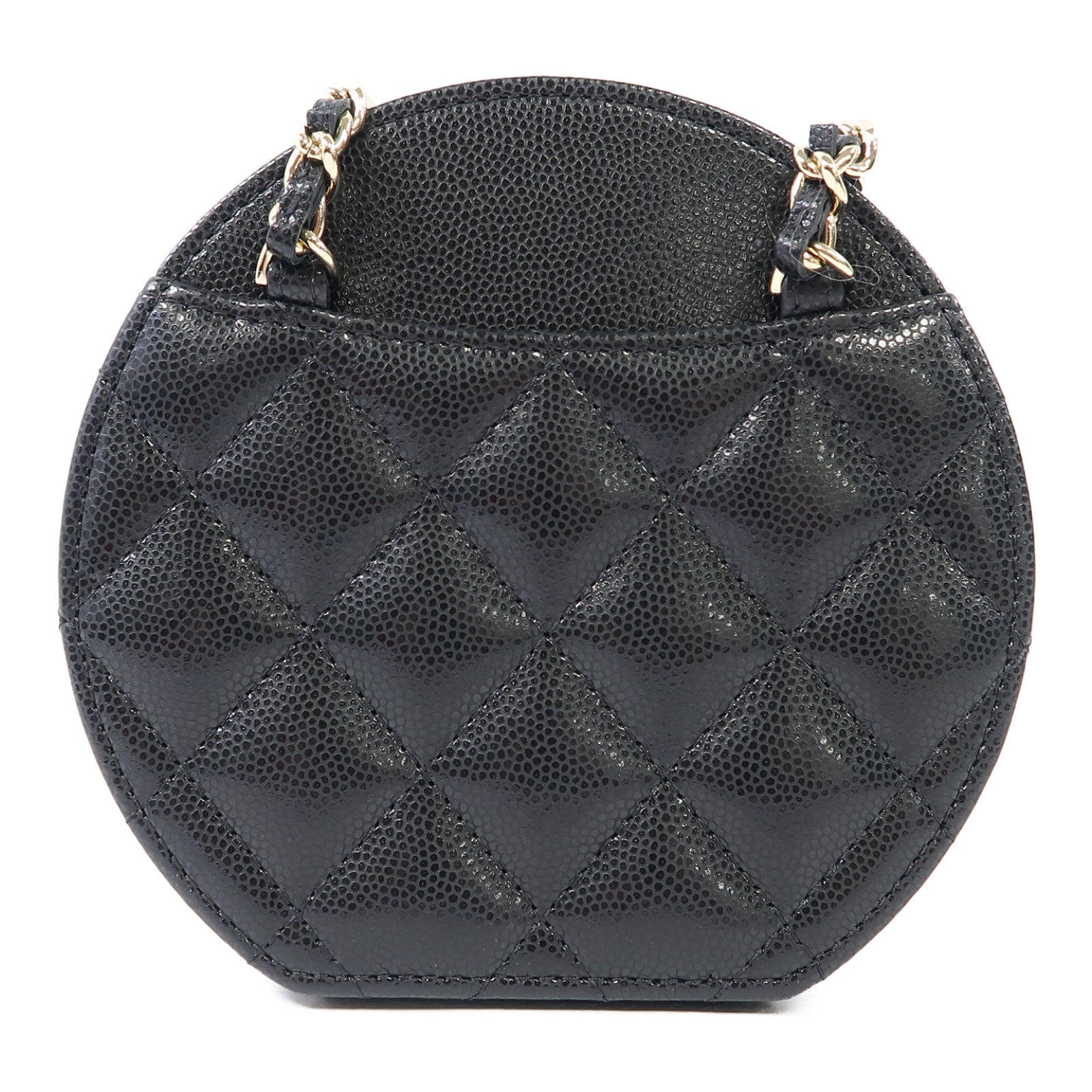 CHANEL 菱格牛皮皮革Chain Shoulder金扣鏈帶肩背袋黑色