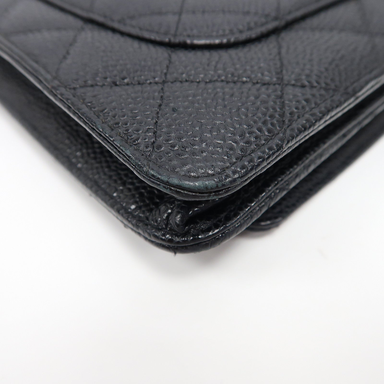 CHANEL 菱格Caviar皮革Wallet On Chain金扣鏈帶肩背袋黑色