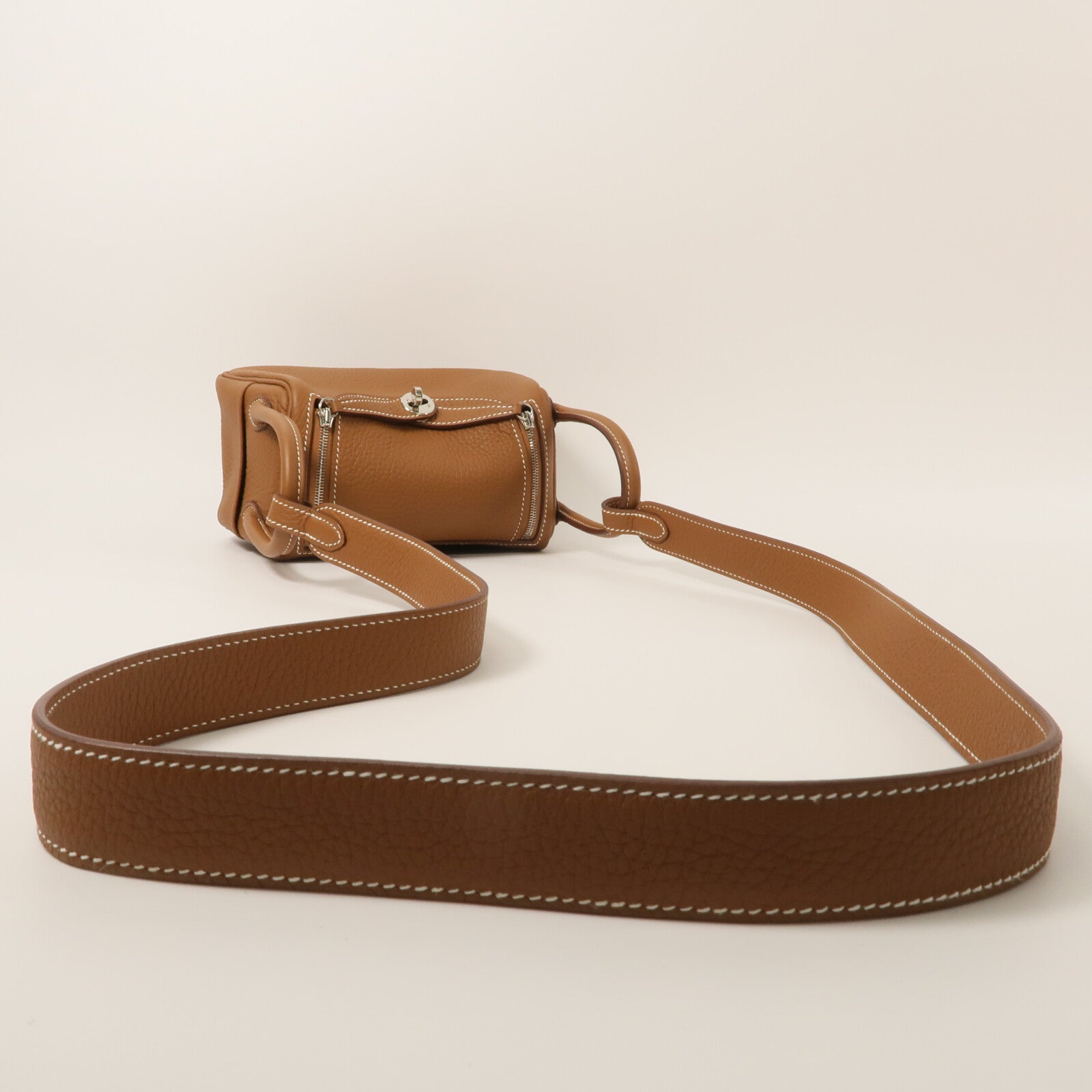 HERMES Clemence皮革Mini Lindy金扣手挽肩背兩用袋Gold