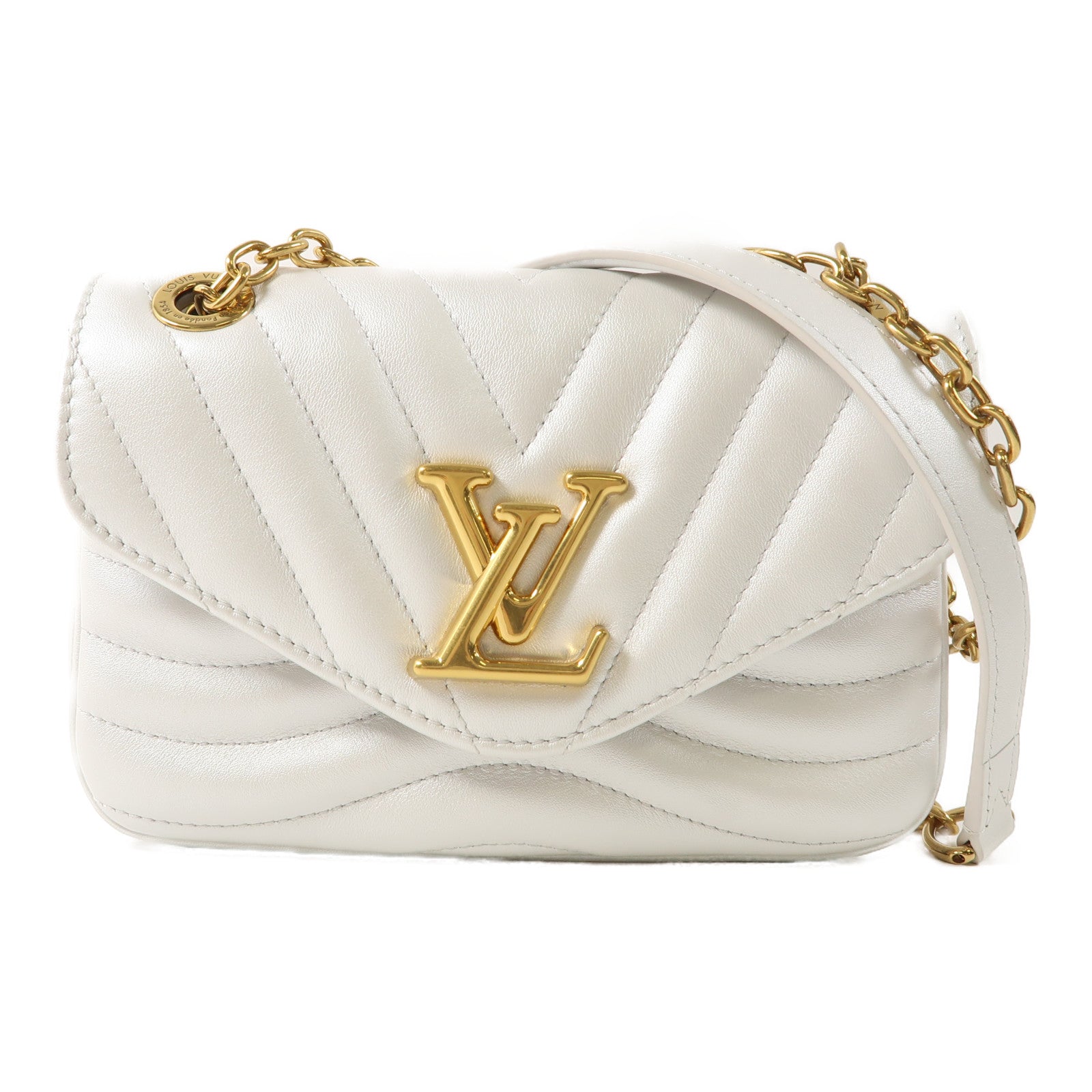 LOUIS VUITTON 牛皮皮革New Wave金扣鏈帶肩背袋銀色