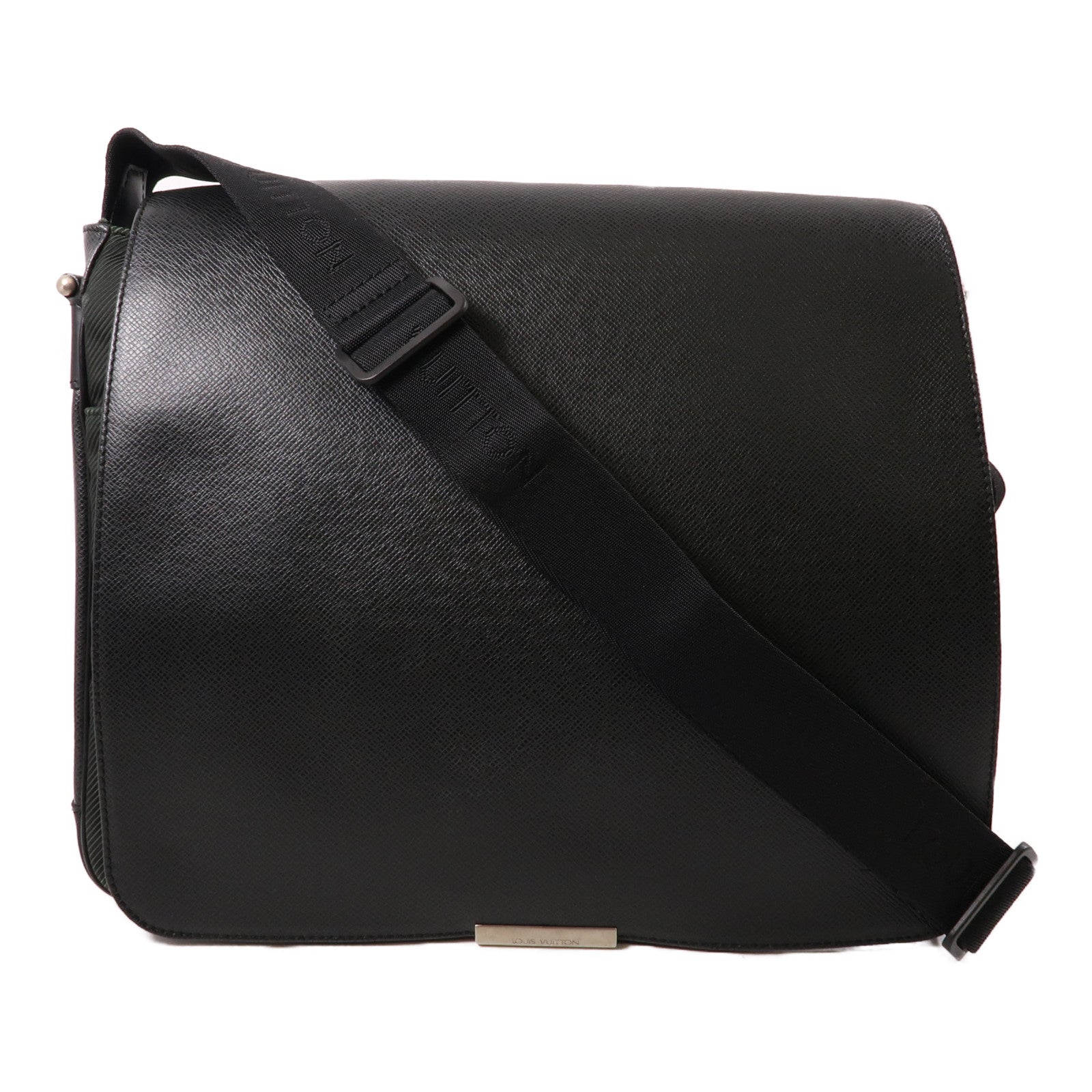 LOUIS VUITTON Taiga Taiga Victor銀扣肩背袋黑色/深綠色