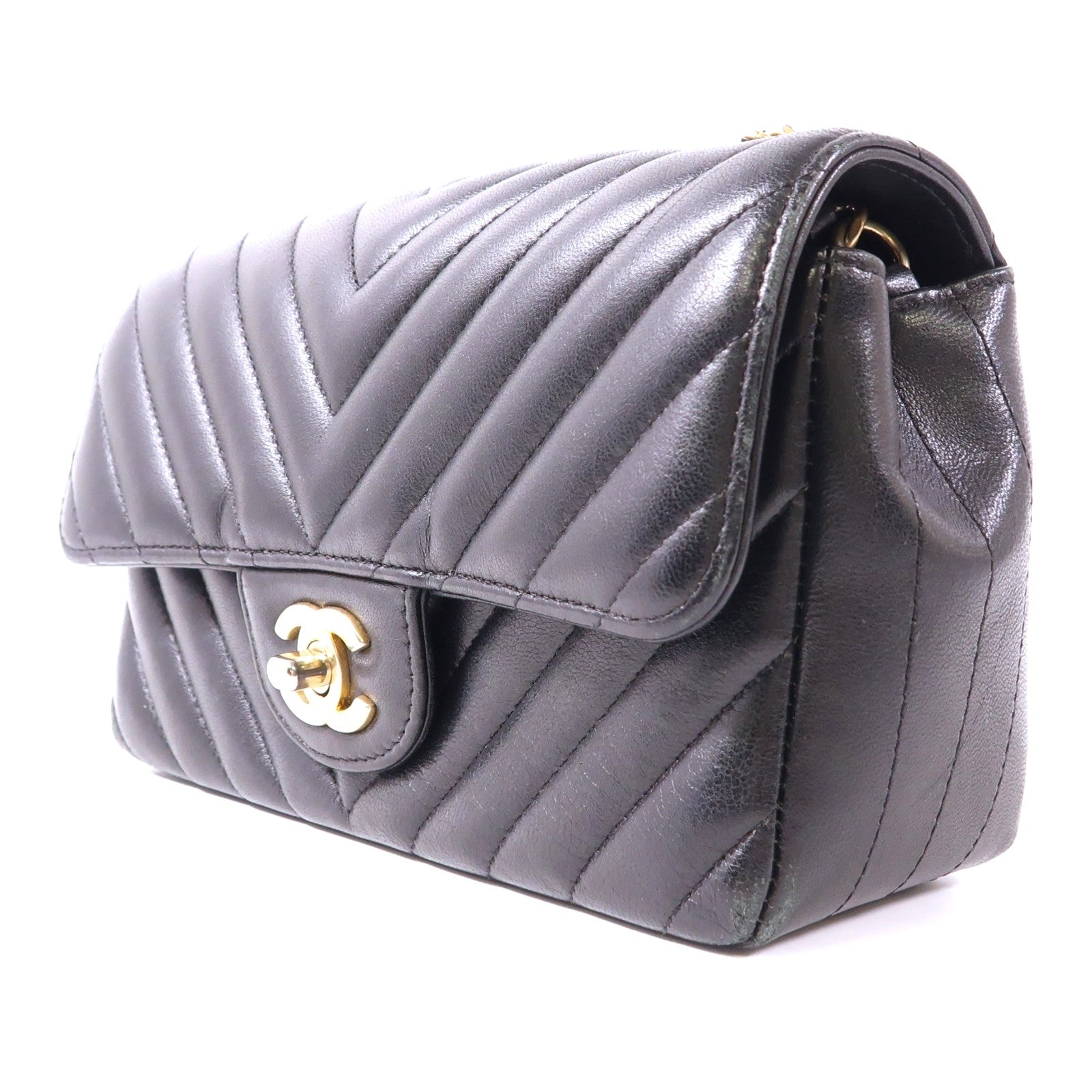 CHANEL 牛皮皮革Chain Shoulder金扣鏈帶肩背袋