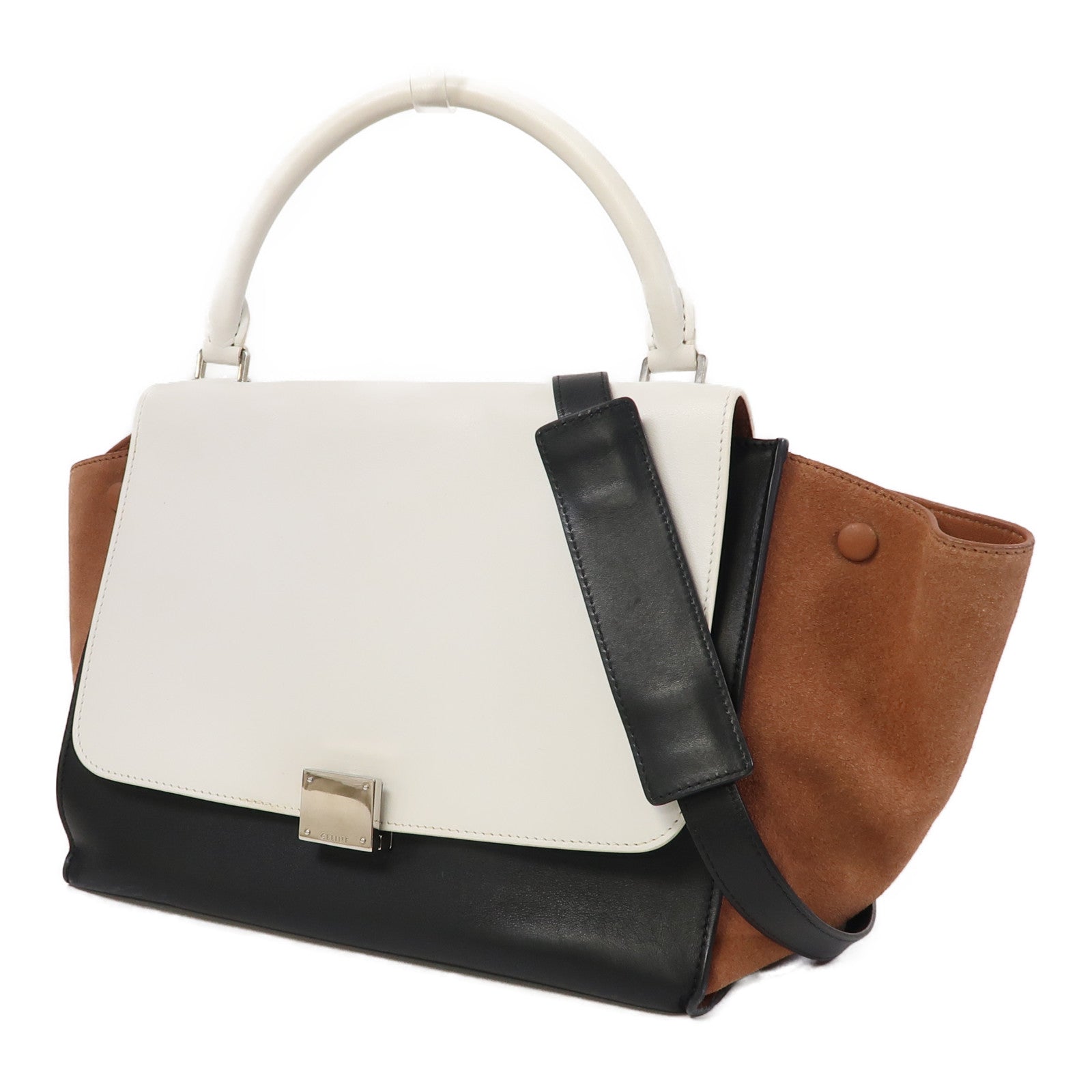 CELINE 【激減優惠】牛皮皮革Trapeze銀扣手挽肩背兩用袋白色/黑色/啡色