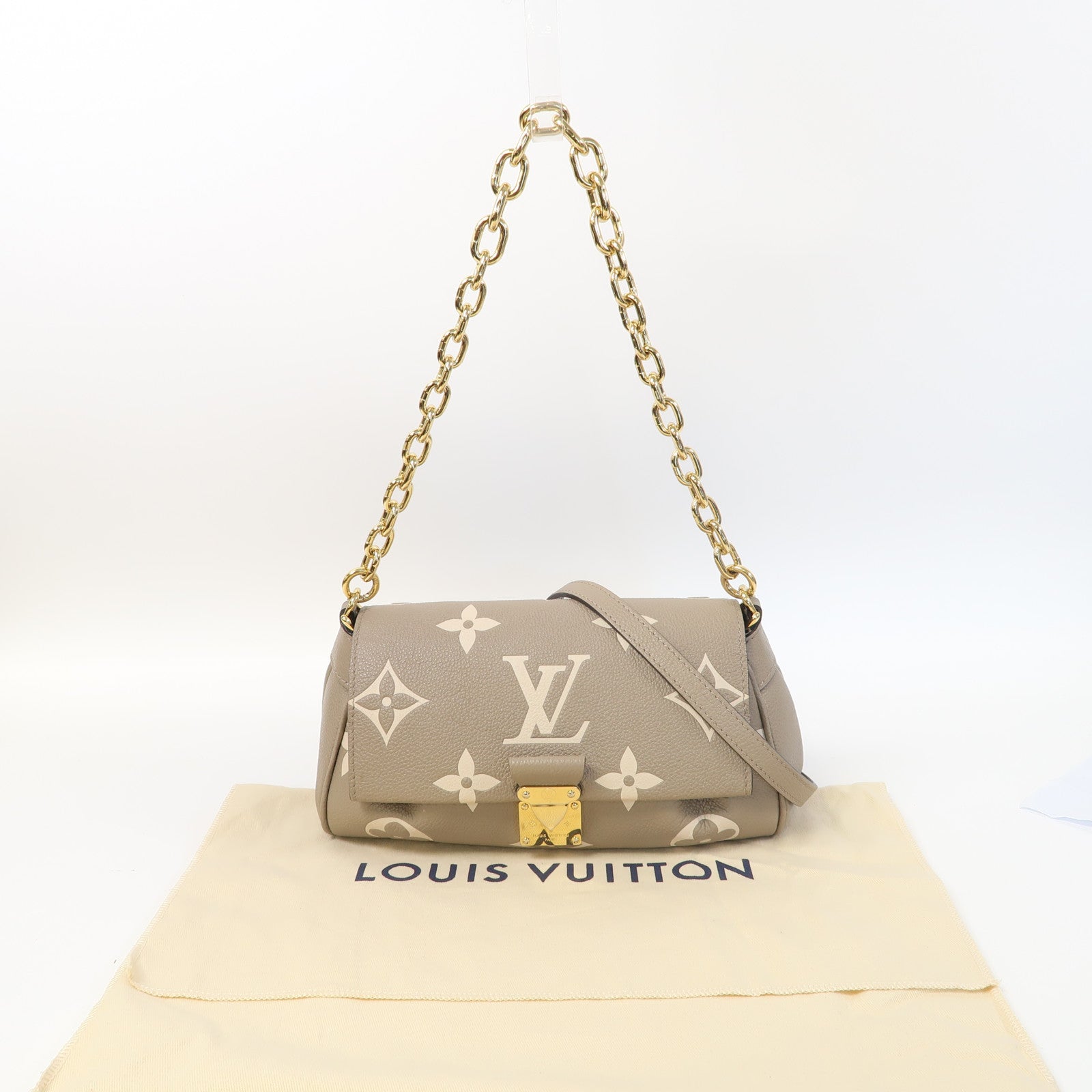 LOUIS VUITTON Monogram Empreinte Favorite金扣鏈帶肩背袋灰色