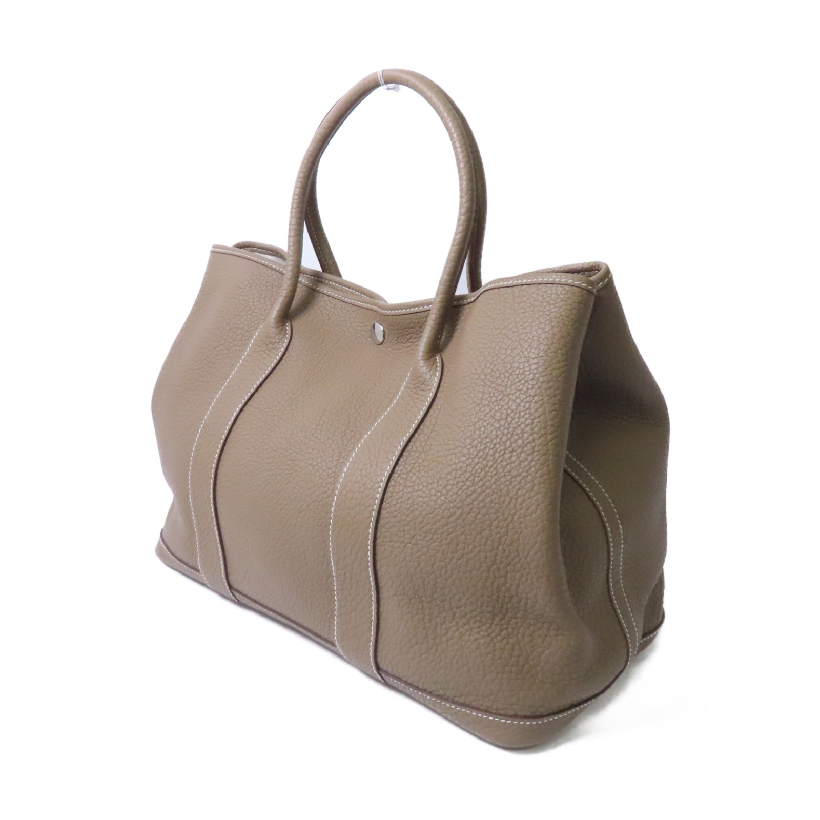 HERMES Negonda皮革GardenParty PM銀扣手挽袋Etoupe/灰色