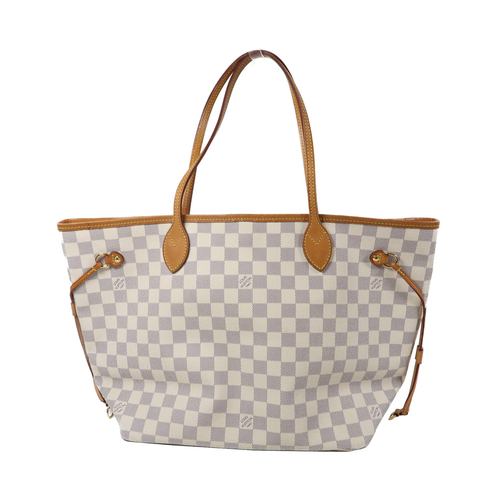 LOUIS VUITTON Damier Azur Neverfull MM金扣手挽袋白色