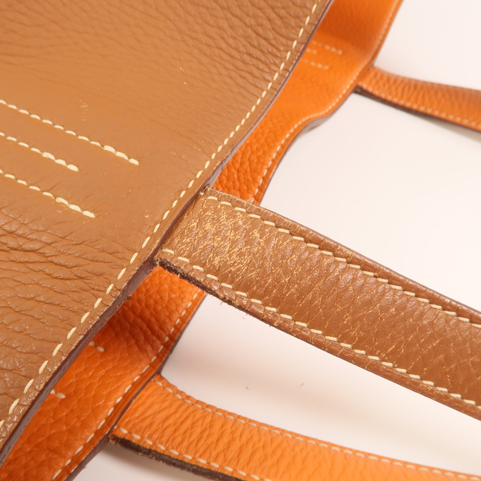 HERMES Clemence皮革Double Sens手挽袋Gold/Orange