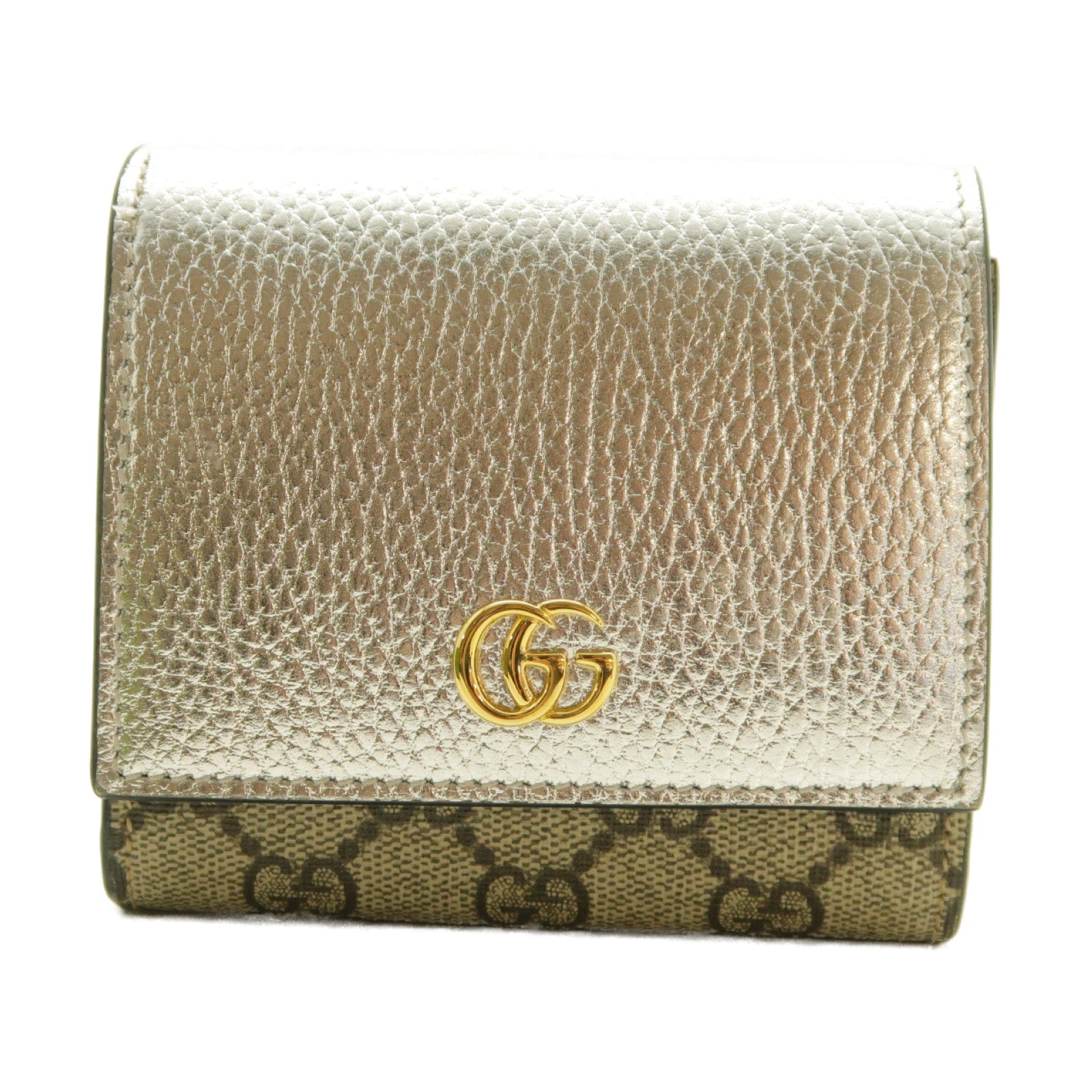 GUCCI 塗層帆布/皮革Wallet金扣錢包銀色