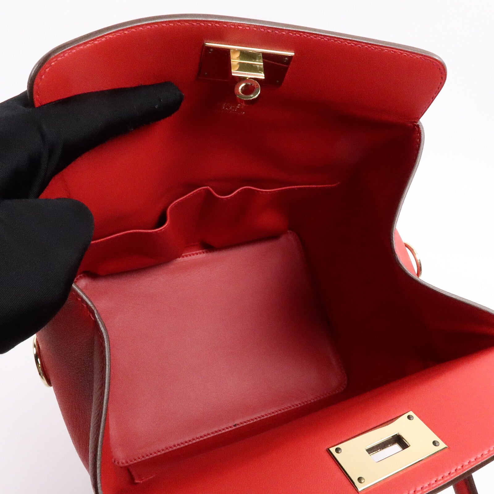 HERMES Evercolor皮革Tool Box 20手挽肩背兩用袋Rouge Casaque