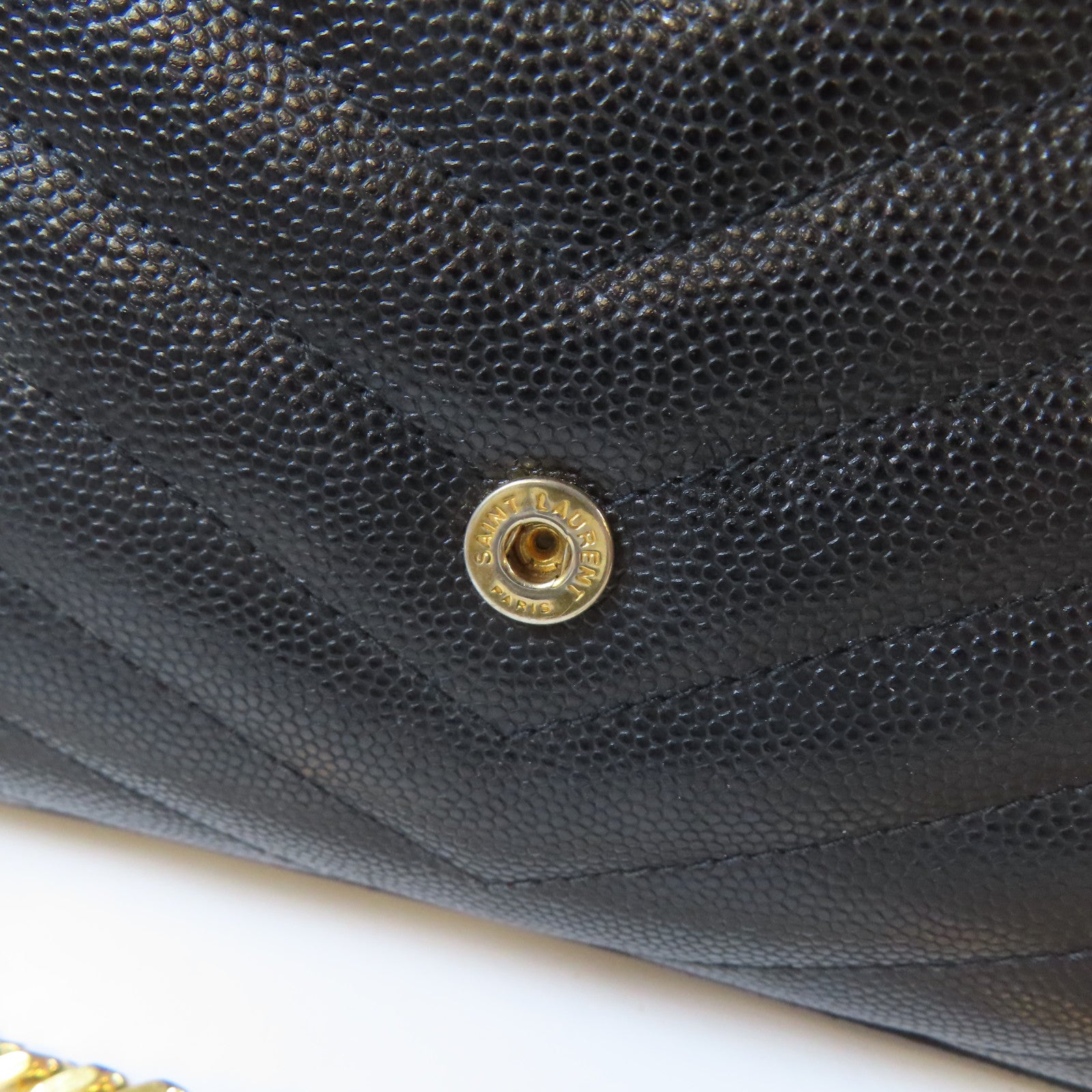 SAINT LAURENT 斜紋牛皮皮革Cassandre Envelope Chain Wallet金扣肩背袋黑色