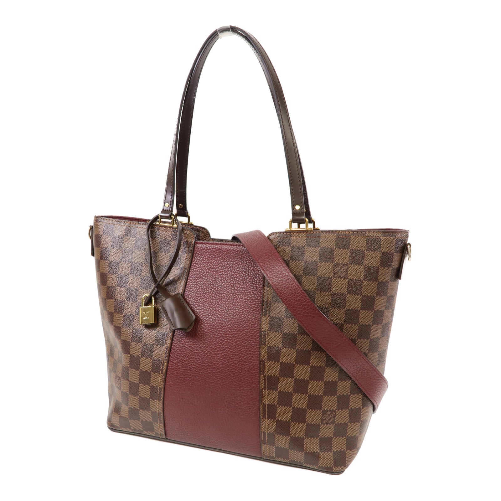 LOUIS VUITTON Damier Ebene Jersey金扣手挽肩背兩用袋啡色/紅色