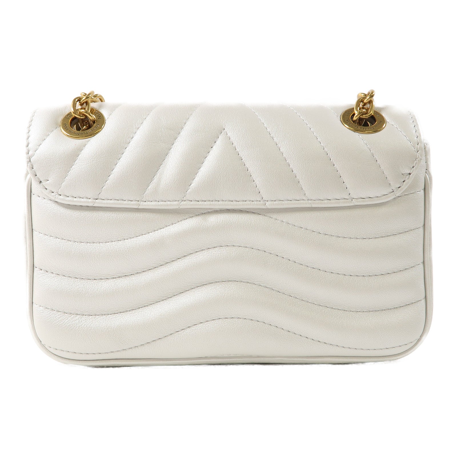 LOUIS VUITTON 牛皮皮革New Wave金扣鏈帶肩背袋銀色