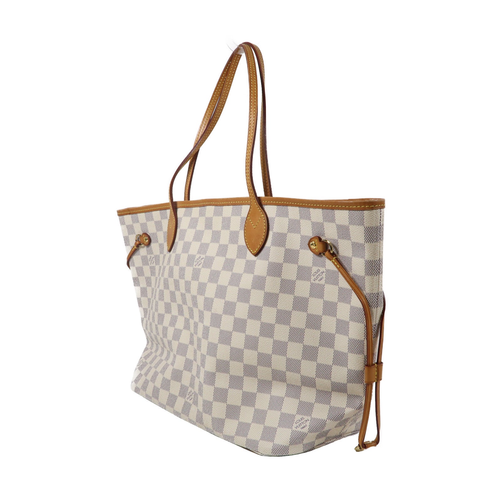 LOUIS VUITTON Damier Azur Neverfull MM金扣手挽袋白色