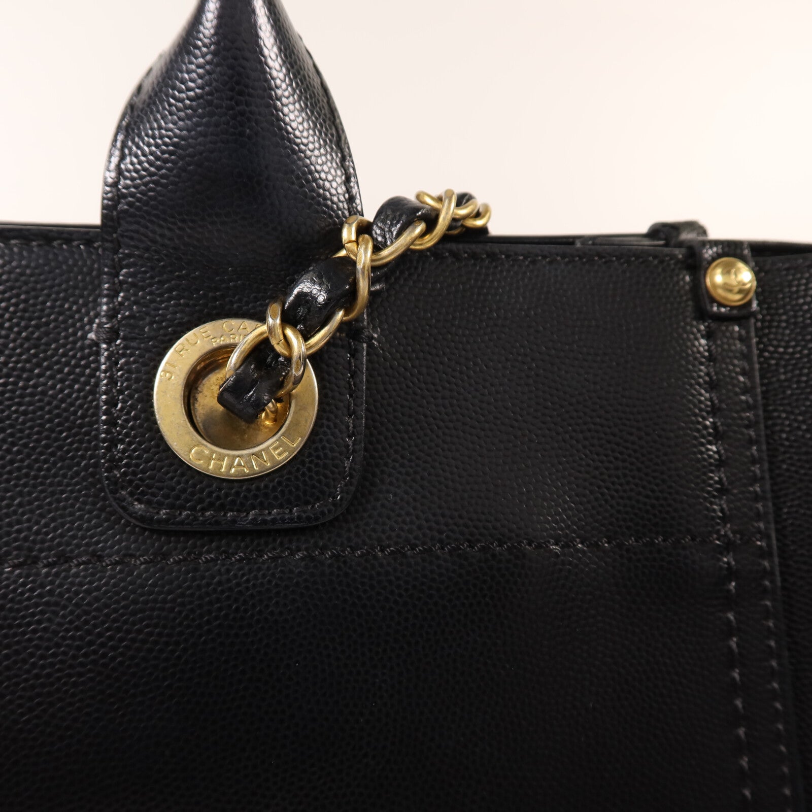 CHANEL 【激減優惠】牛皮皮革Deauville Tote金扣鏈帶手挽肩背兩用袋