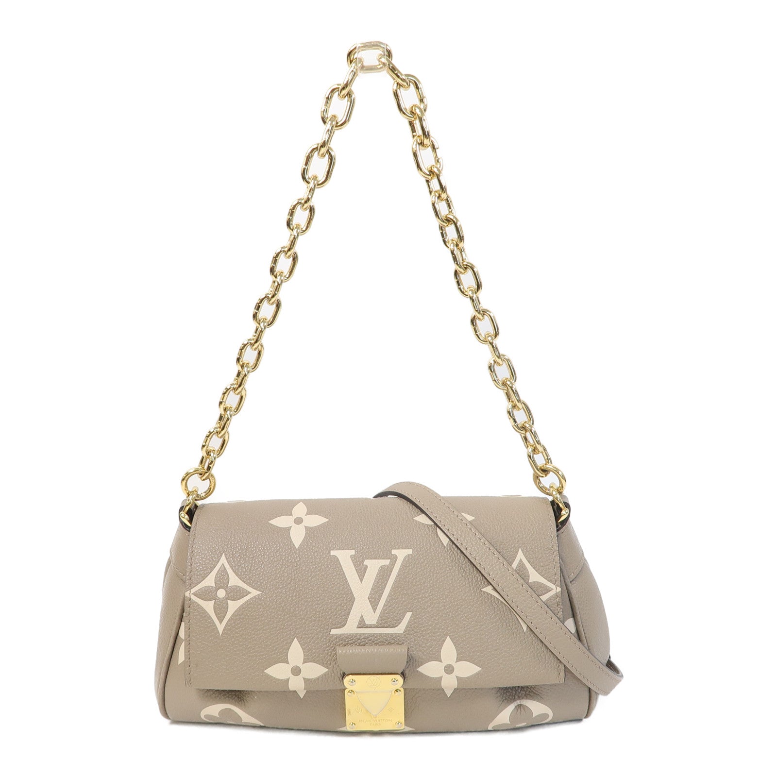 LOUIS VUITTON Monogram Empreinte Favorite金扣鏈帶肩背袋灰色