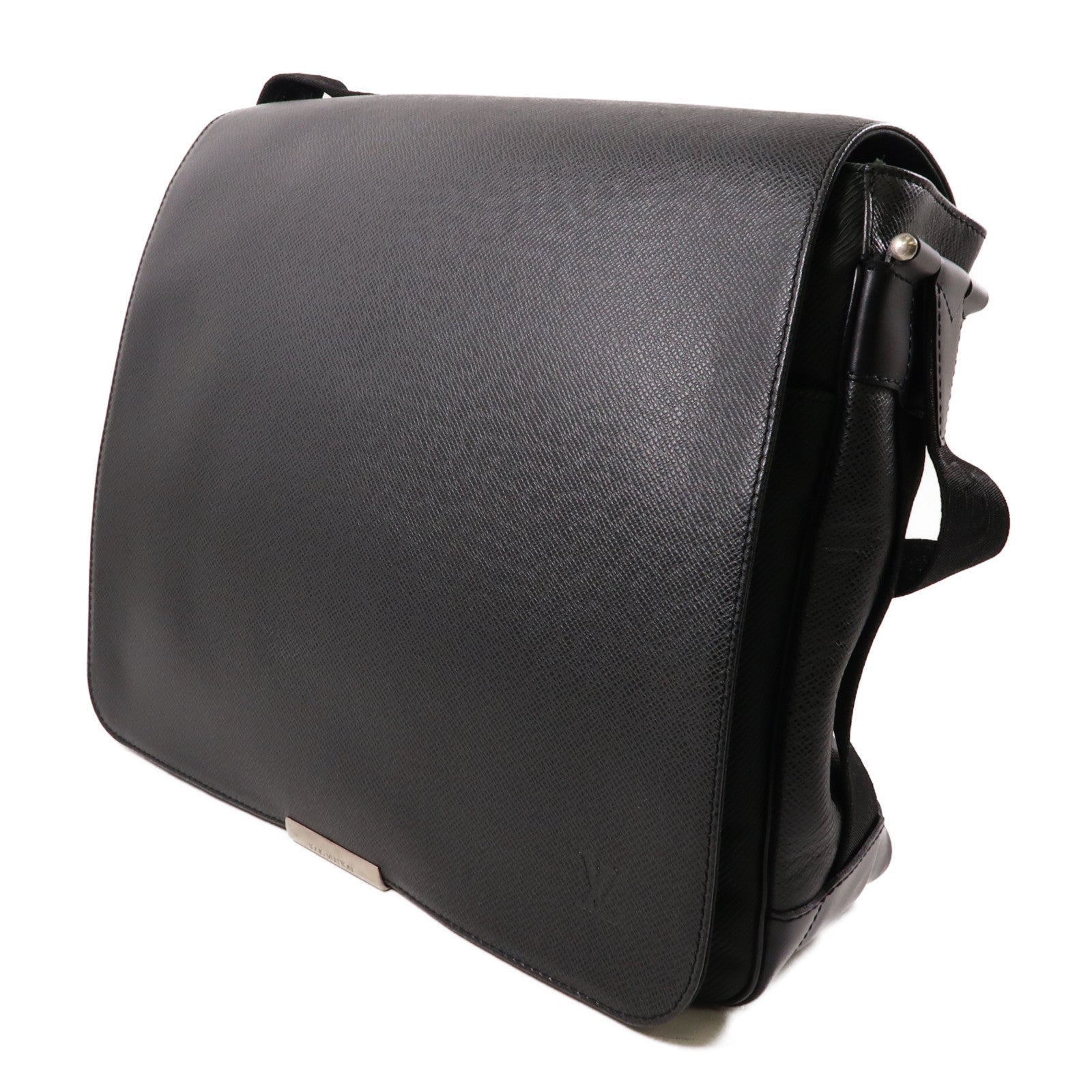 LOUIS VUITTON Taiga Taiga Victor銀扣肩背袋黑色/深綠色