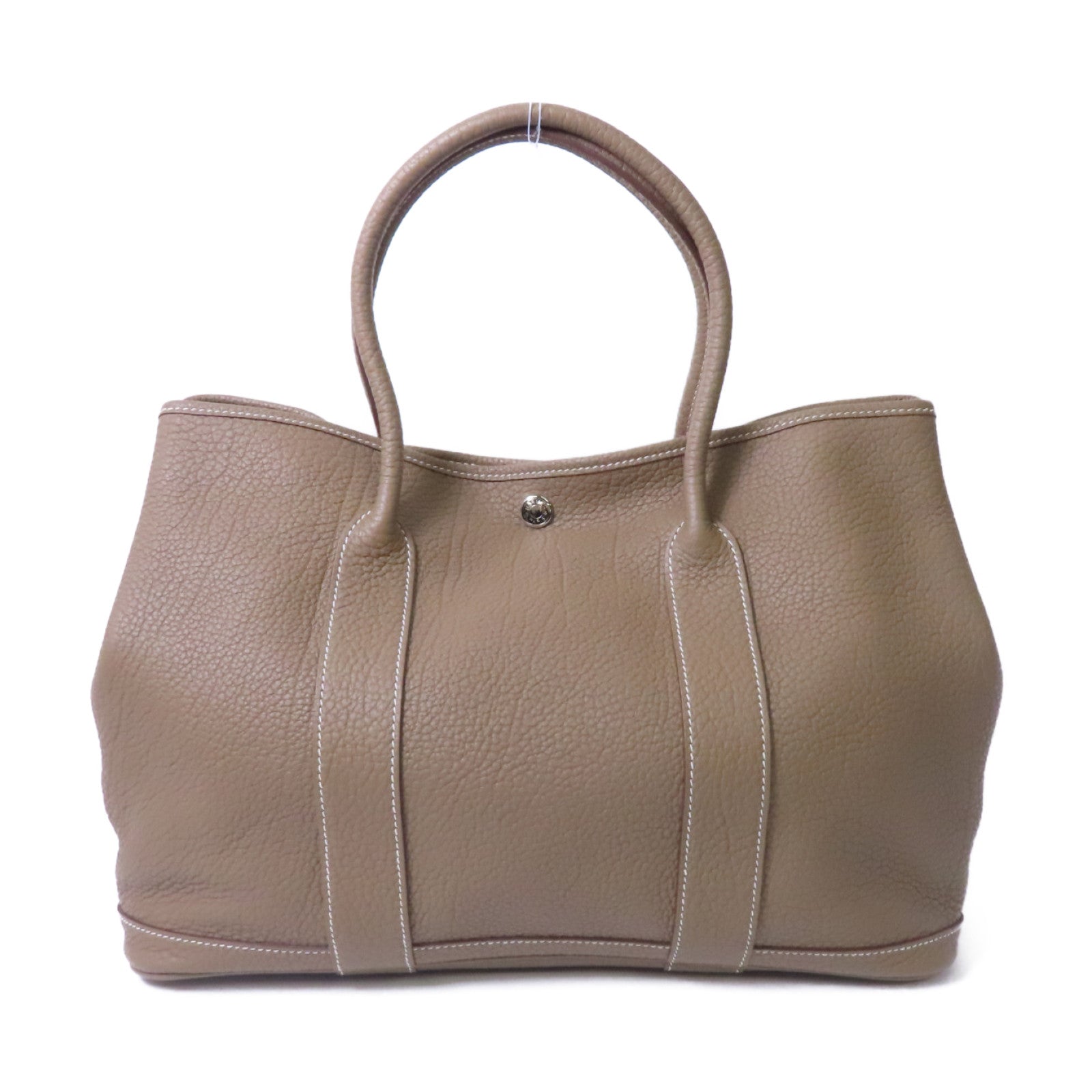 HERMES Negonda皮革GardenParty PM銀扣手挽袋Etoupe/灰色