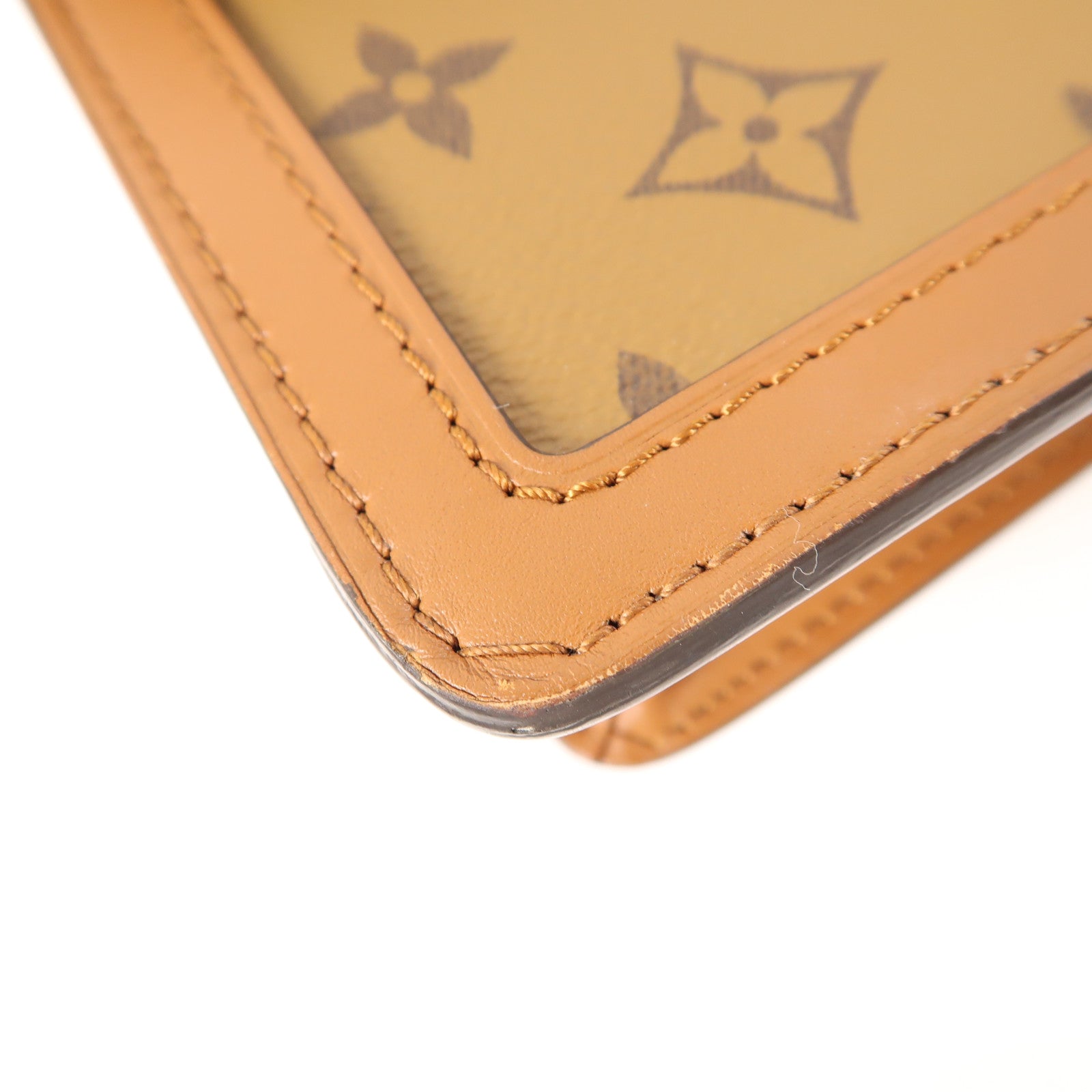 LOUIS VUITTON Monogram/Monogram Reverse Dauphine MM金扣手挽肩背兩用袋棕色