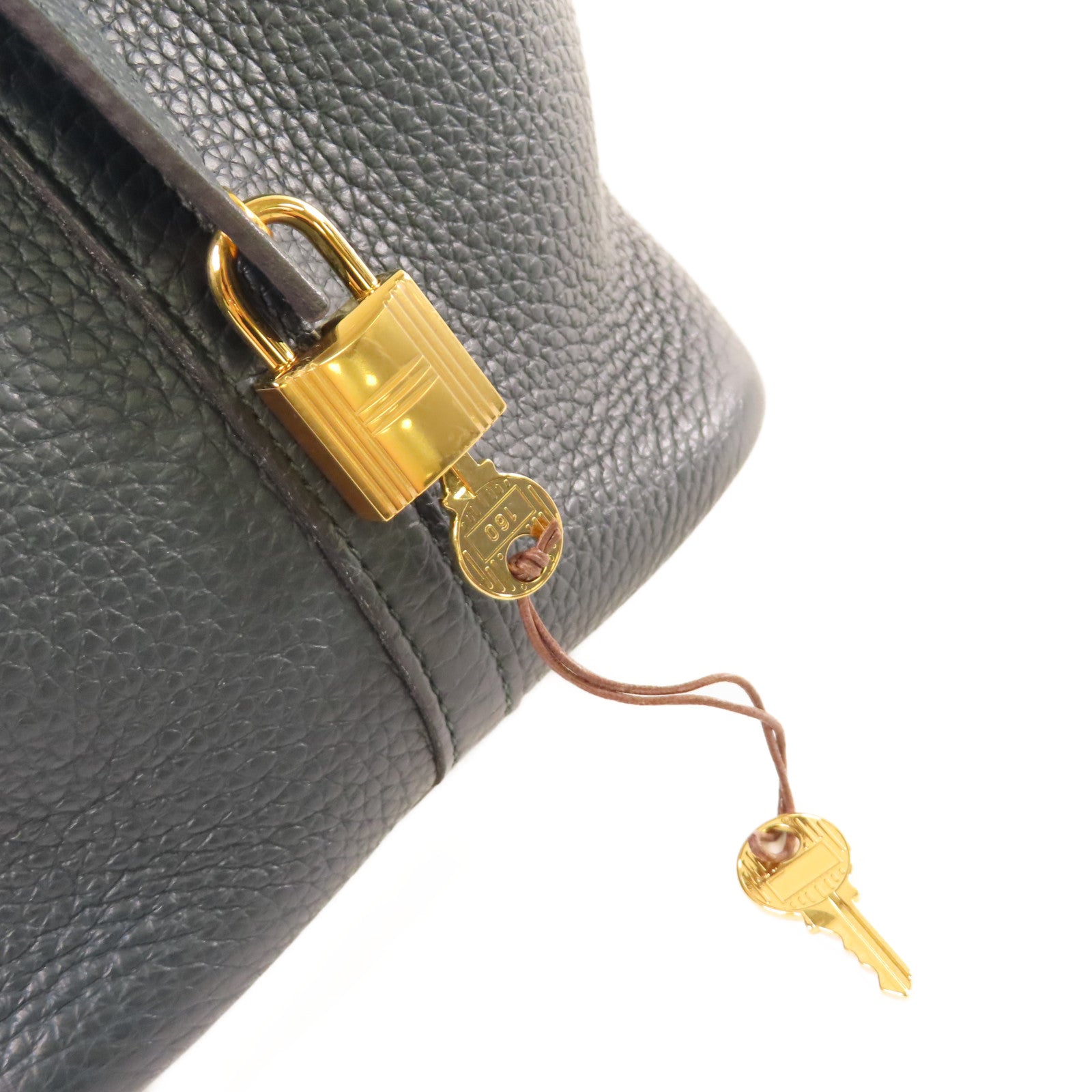 HERMES 【激減優惠】Clemence皮革Picotin MM Tote Bag金扣手挽袋深綠色