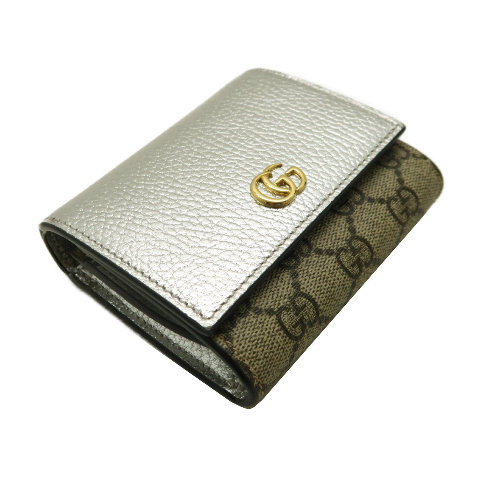 GUCCI 塗層帆布/皮革Wallet金扣錢包銀色