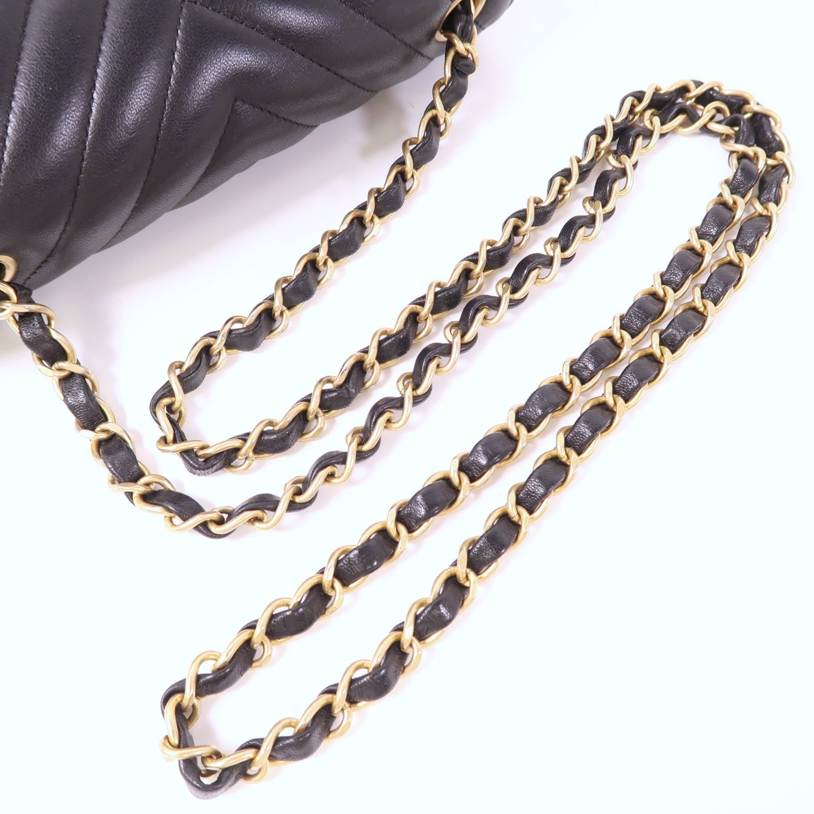 CHANEL 牛皮皮革Chain Shoulder金扣鏈帶肩背袋