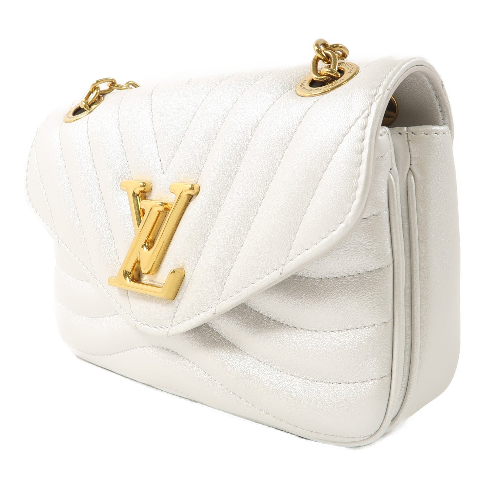LOUIS VUITTON 牛皮皮革New Wave金扣鏈帶肩背袋銀色