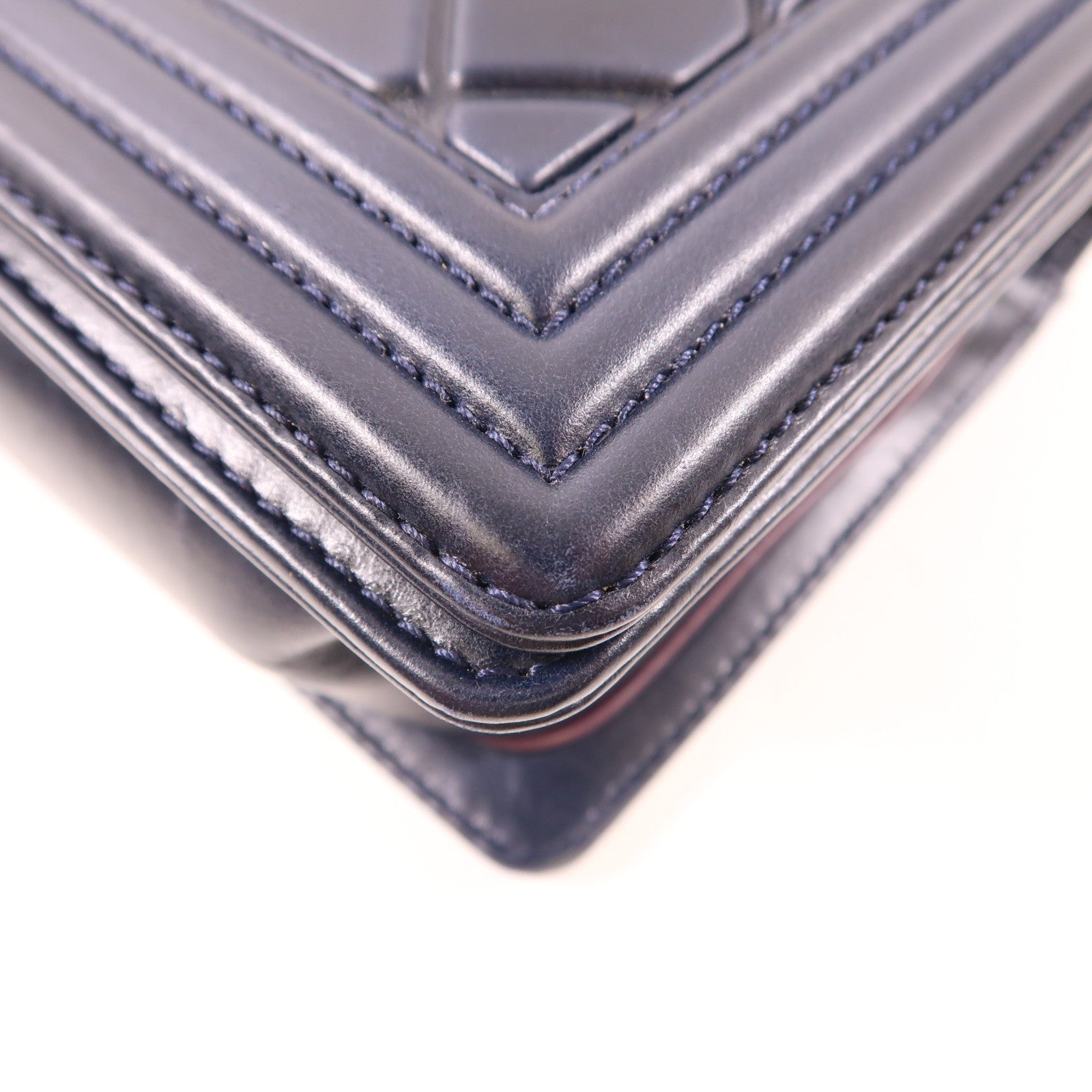 CHANEL CC SHW Paris Salzburg Boy 25 Chain Shoulder Bag Lambskin Leather Navy