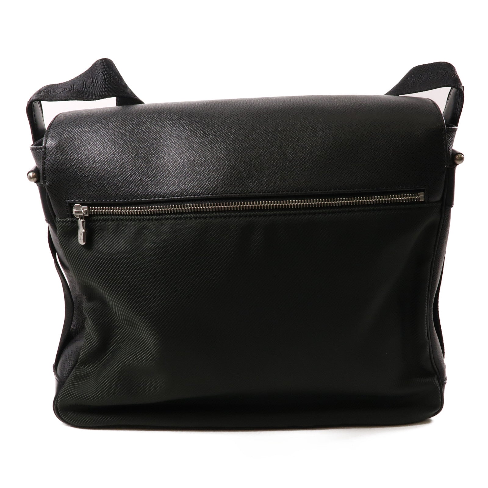 LOUIS VUITTON Taiga Taiga Victor銀扣肩背袋黑色/深綠色