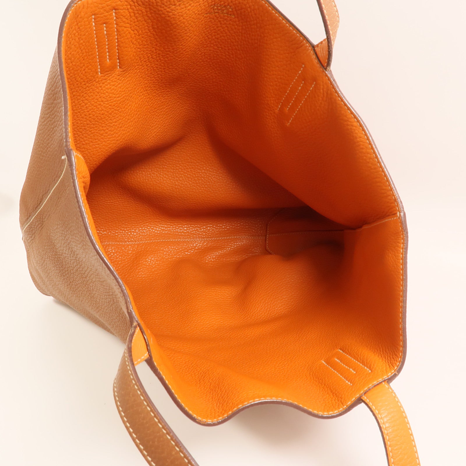 HERMES Clemence皮革Double Sens手挽袋Gold/Orange