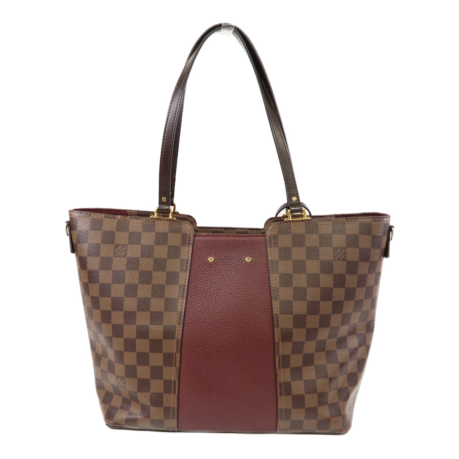 LOUIS VUITTON Damier Ebene Jersey金扣手挽肩背兩用袋啡色/紅色