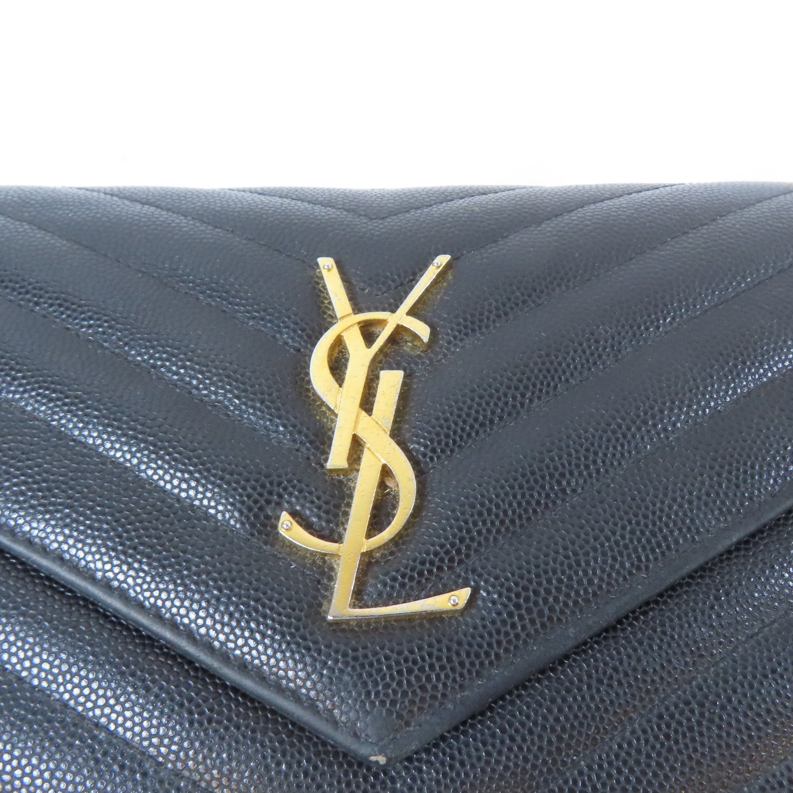 SAINT LAURENT 斜紋牛皮皮革Cassandre Envelope Chain Wallet金扣肩背袋黑色
