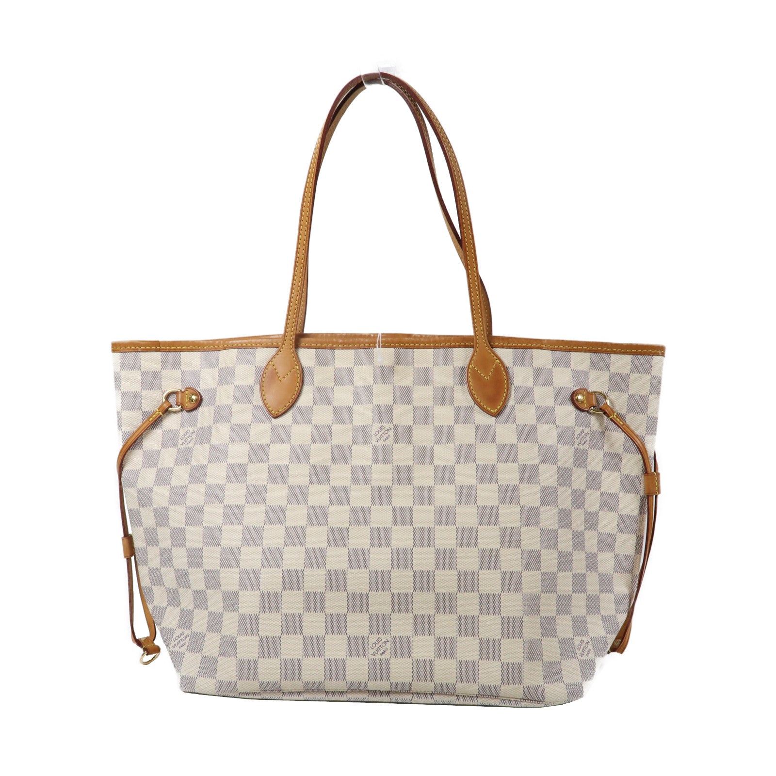 LOUIS VUITTON Damier Azur Neverfull MM金扣手挽袋白色