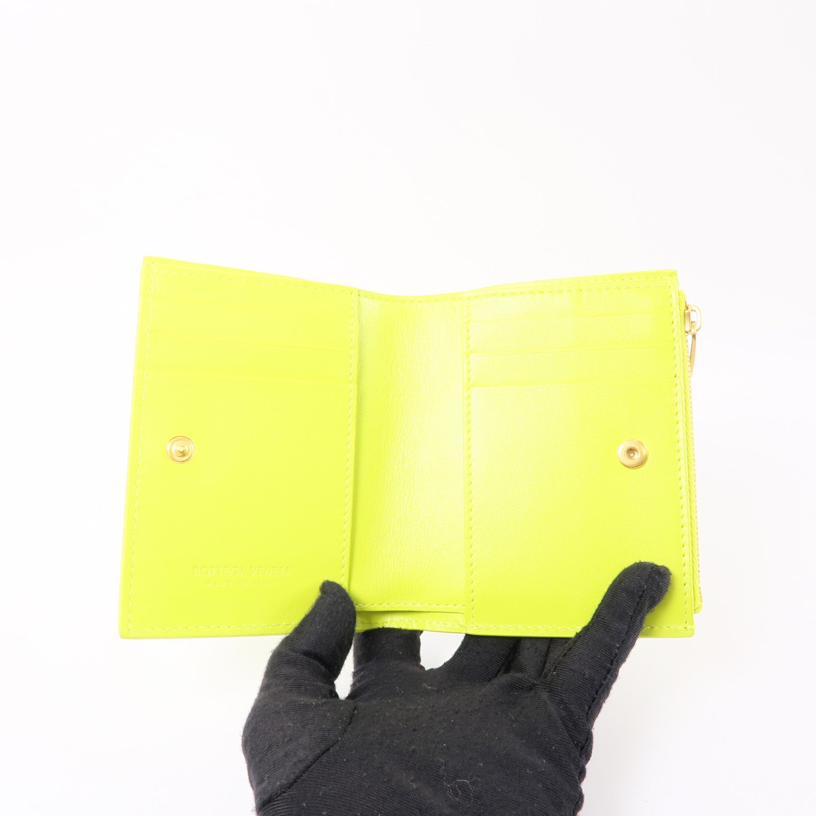 BOTTEGA VENETA 織紋皮革Wallet金扣錢包黃色