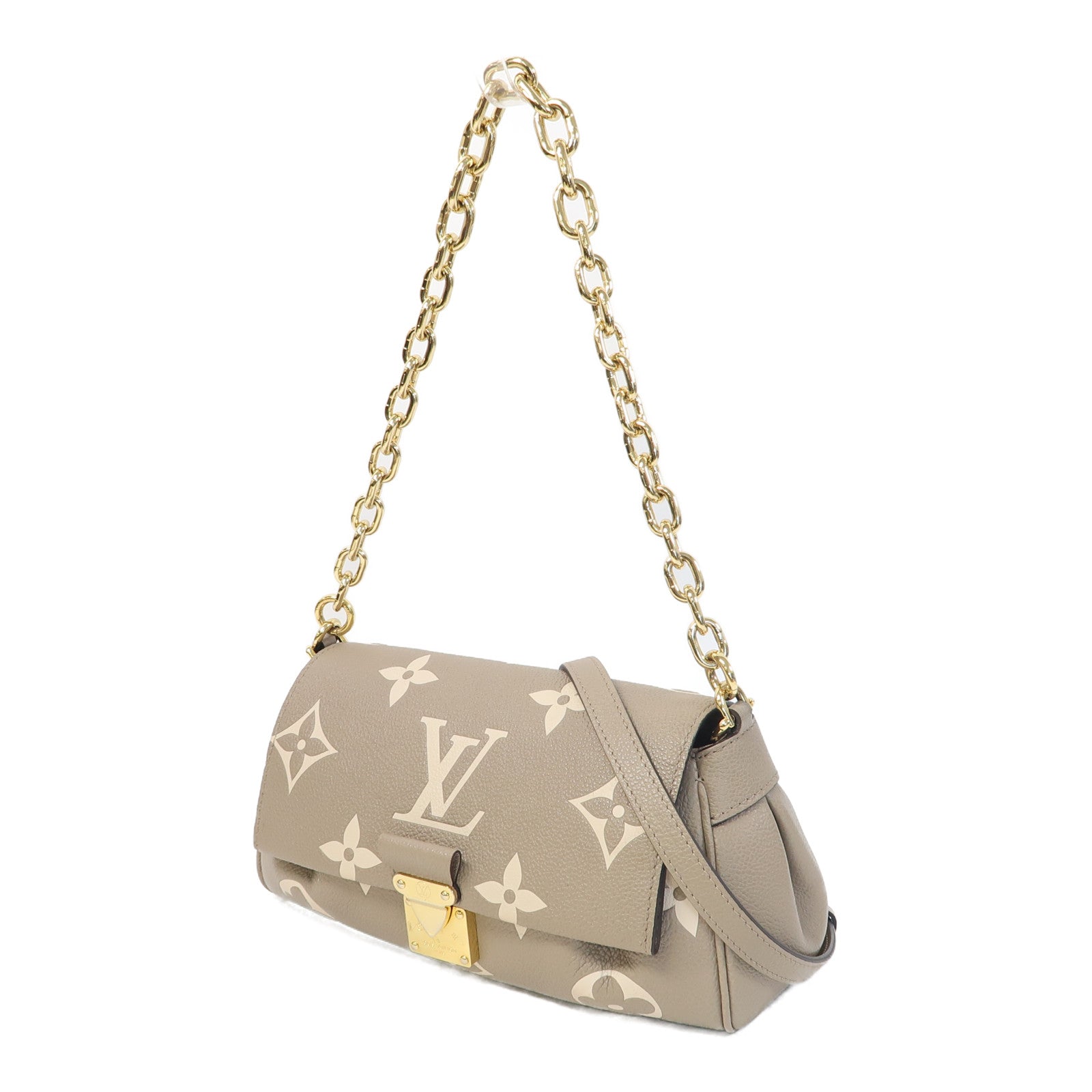 LOUIS VUITTON Monogram Empreinte Favorite金扣鏈帶肩背袋灰色
