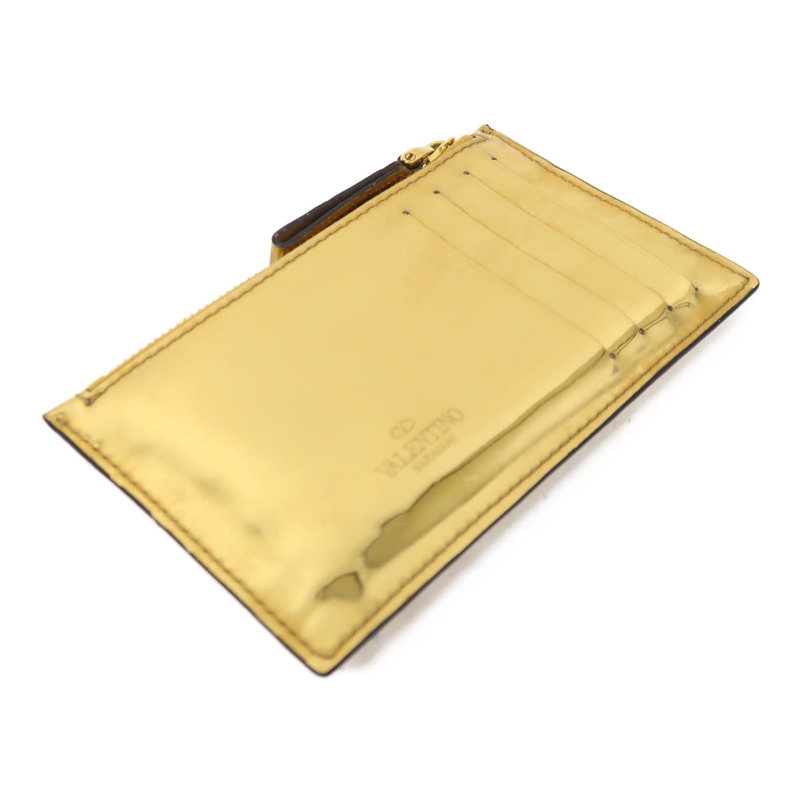 Valentino 漆皮皮革Card Case金扣卡片套金色
