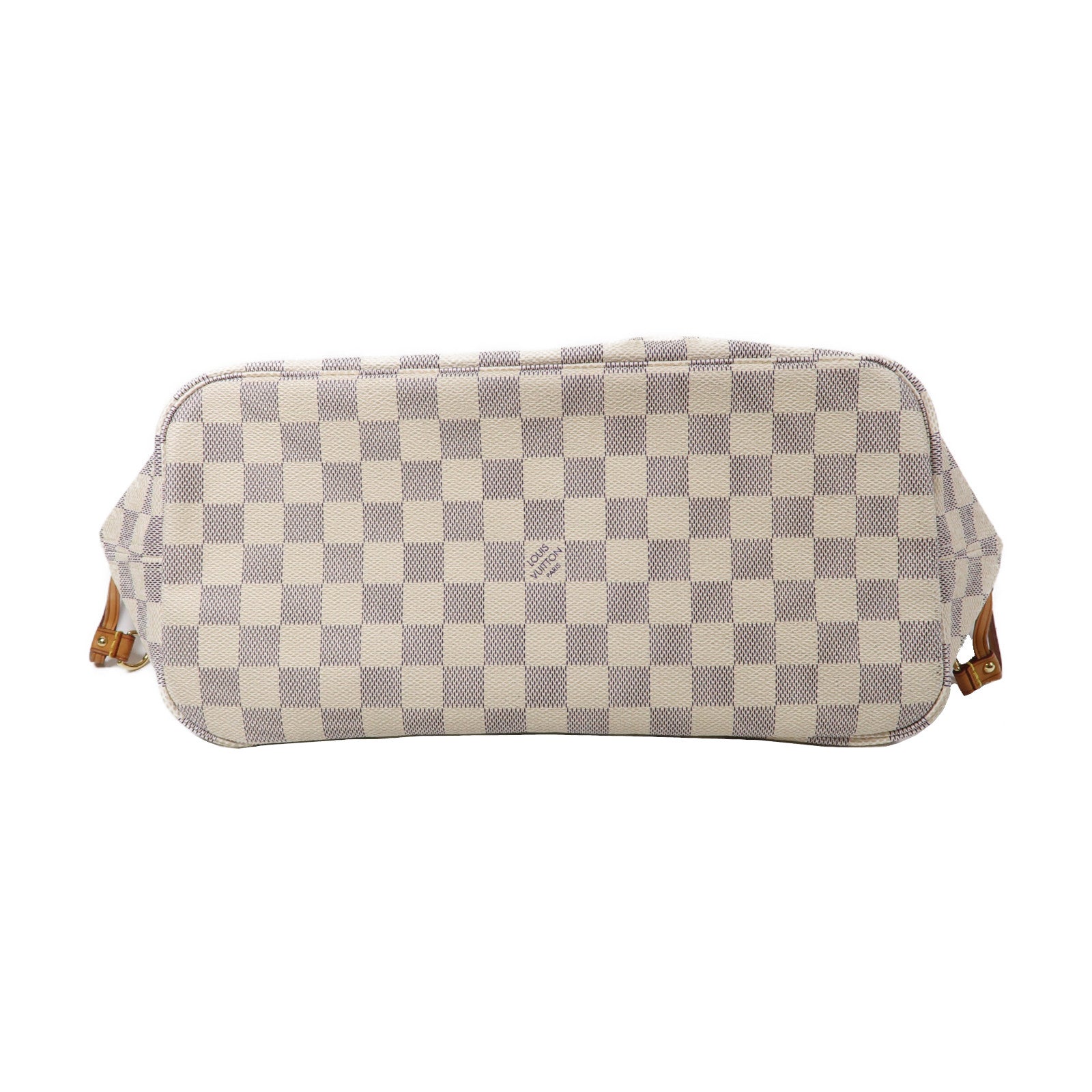 LOUIS VUITTON Damier Azur Neverfull MM金扣手挽袋白色