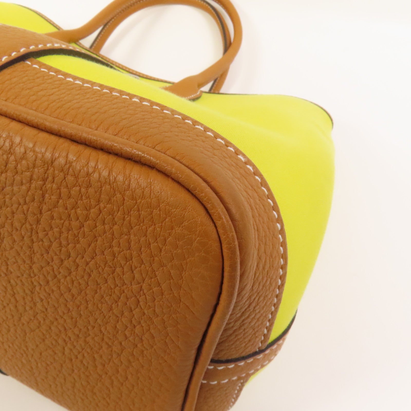 HERMES 帆布Garden Party TPM銀扣手挽袋Lime