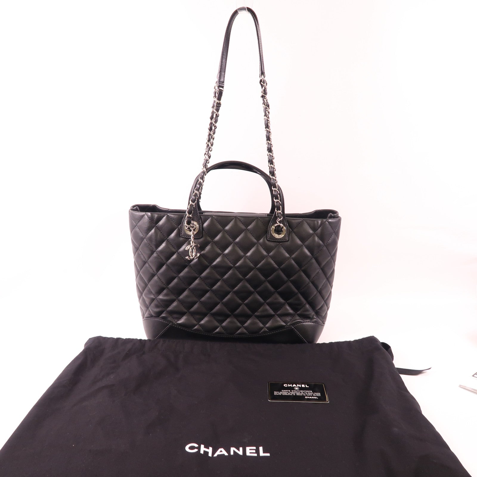 CHANEL 牛皮皮革2way Shoulder銀扣鏈帶手挽肩背兩用袋