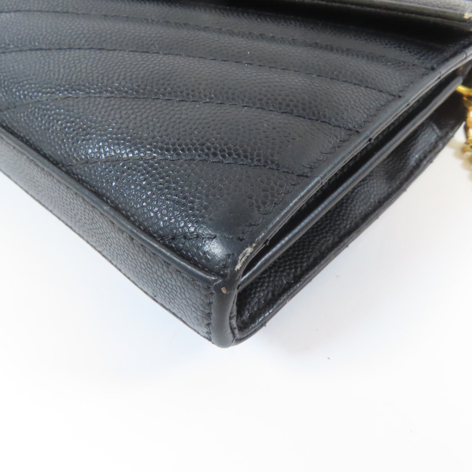 SAINT LAURENT 斜紋牛皮皮革Cassandre Envelope Chain Wallet金扣肩背袋黑色