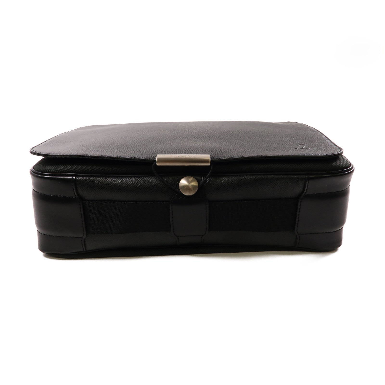 LOUIS VUITTON Taiga Taiga Victor銀扣肩背袋黑色/深綠色
