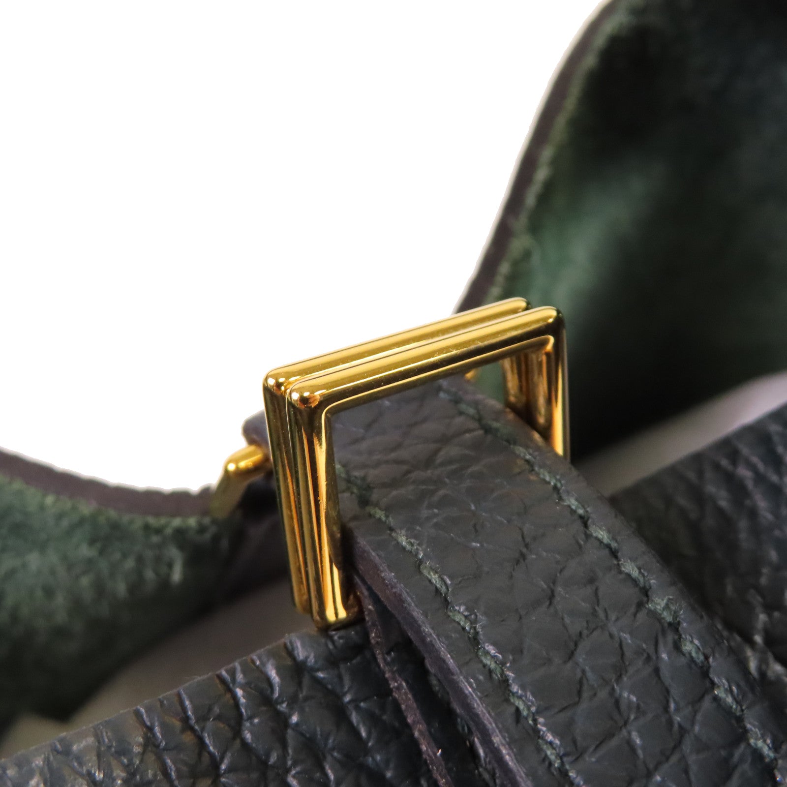 HERMES 【激減優惠】Clemence皮革Picotin MM Tote Bag金扣手挽袋深綠色