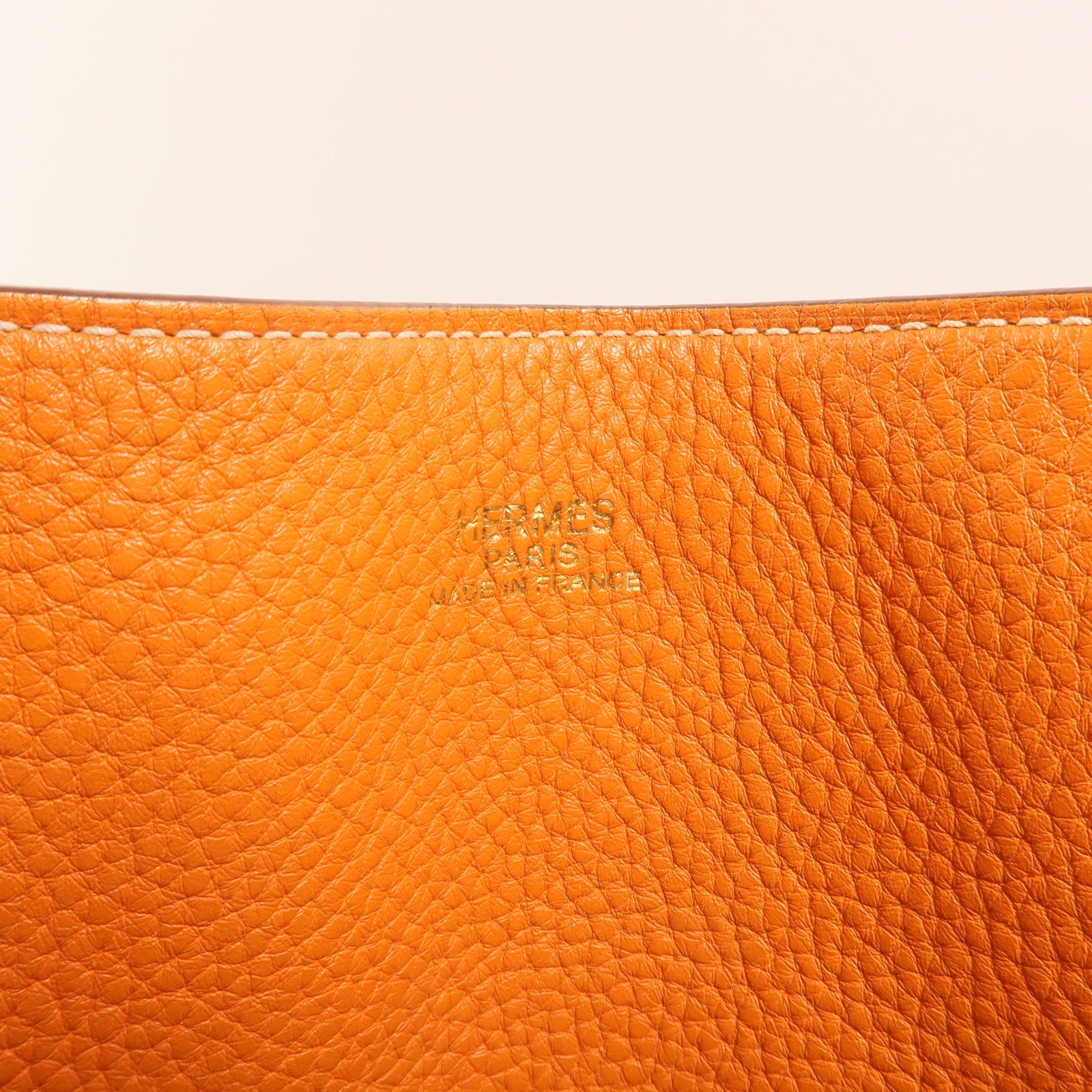 HERMES Clemence皮革Double Sens手挽袋Gold/Orange