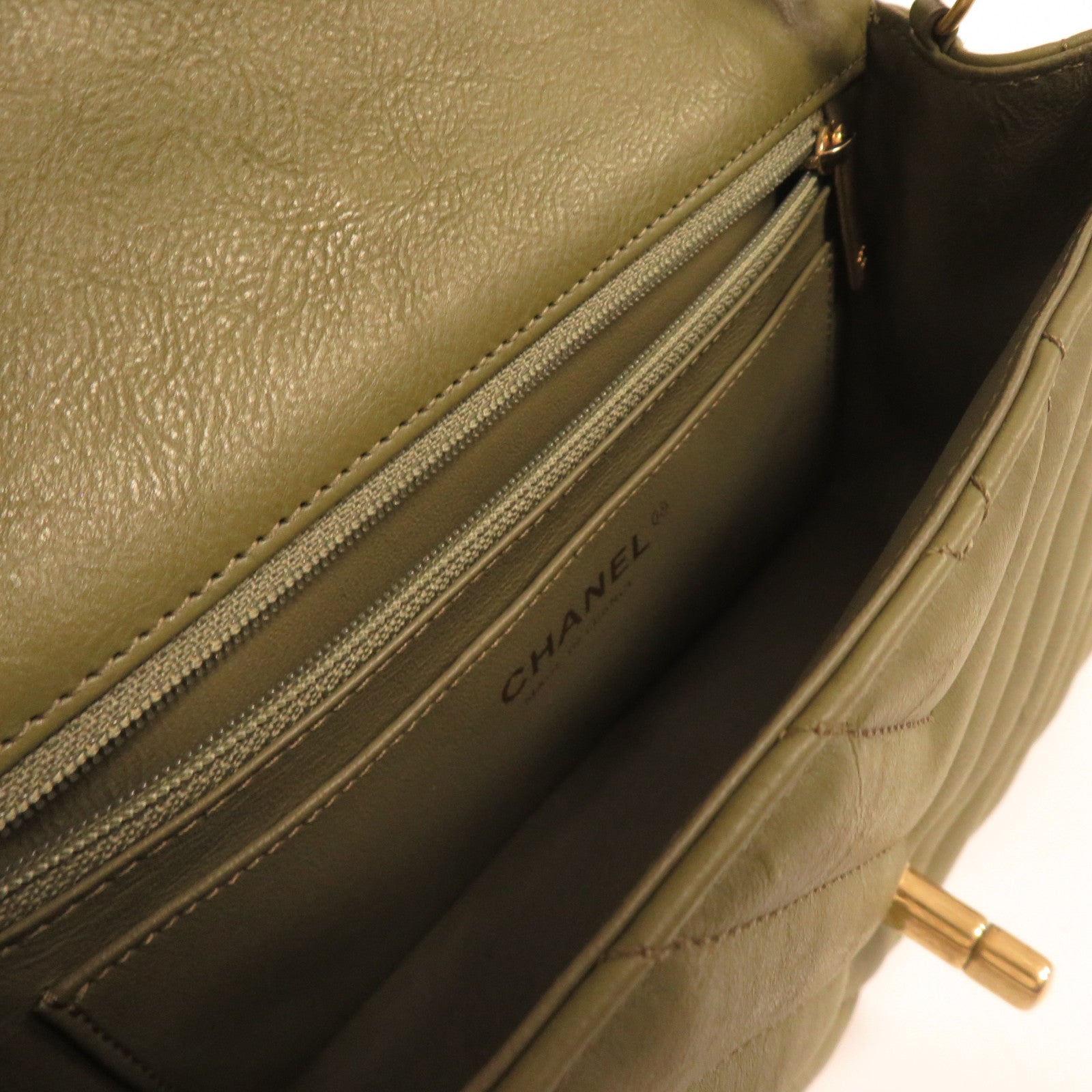 CHANEL 【激減優惠】牛皮皮革Classic 20cm金扣鏈帶肩背袋綠色